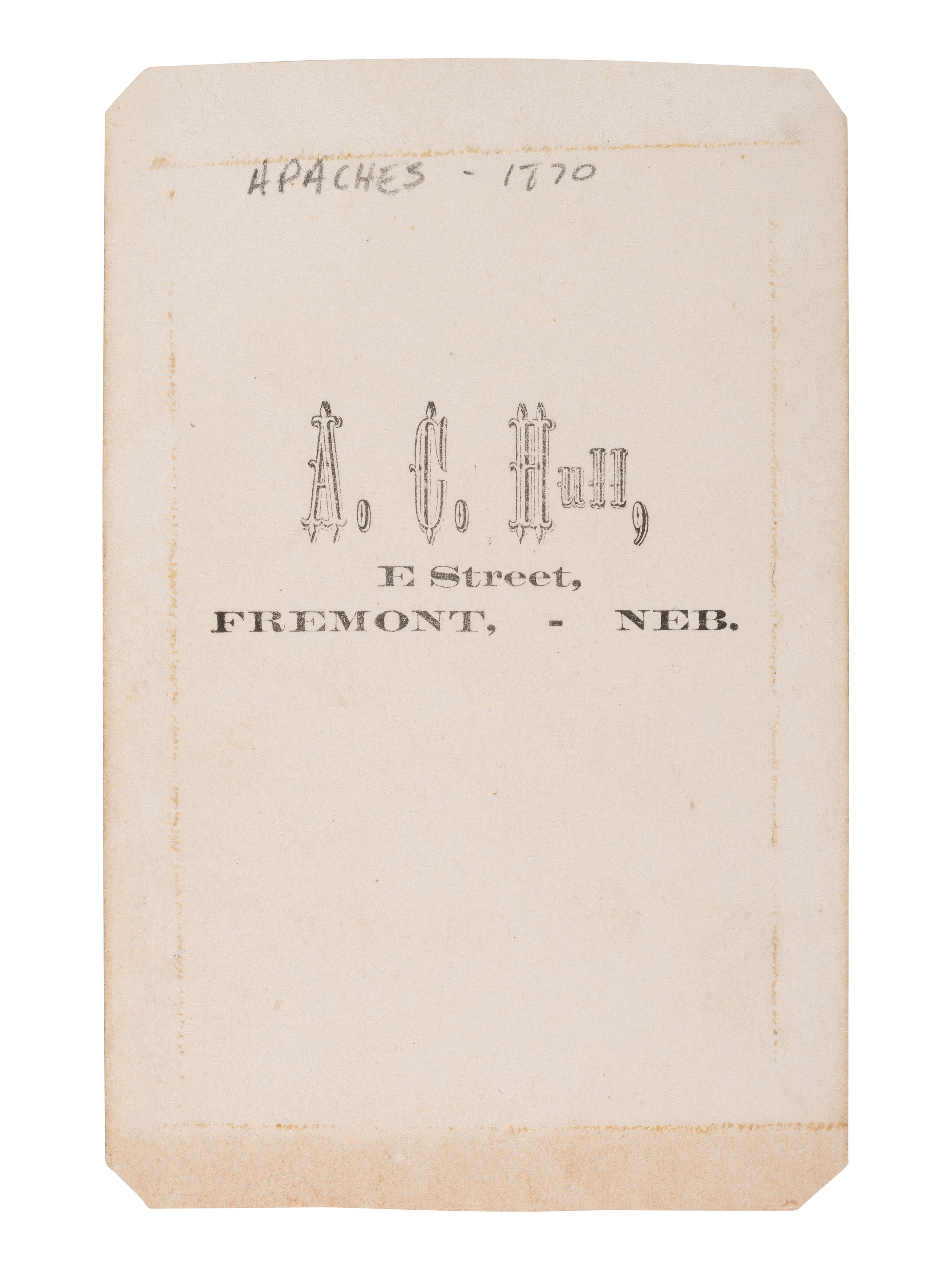 HULL, A.C. (1846-1908), photographer. CDV of three Native American men, possibly Otoe. Fremont, NE, ca 1869.