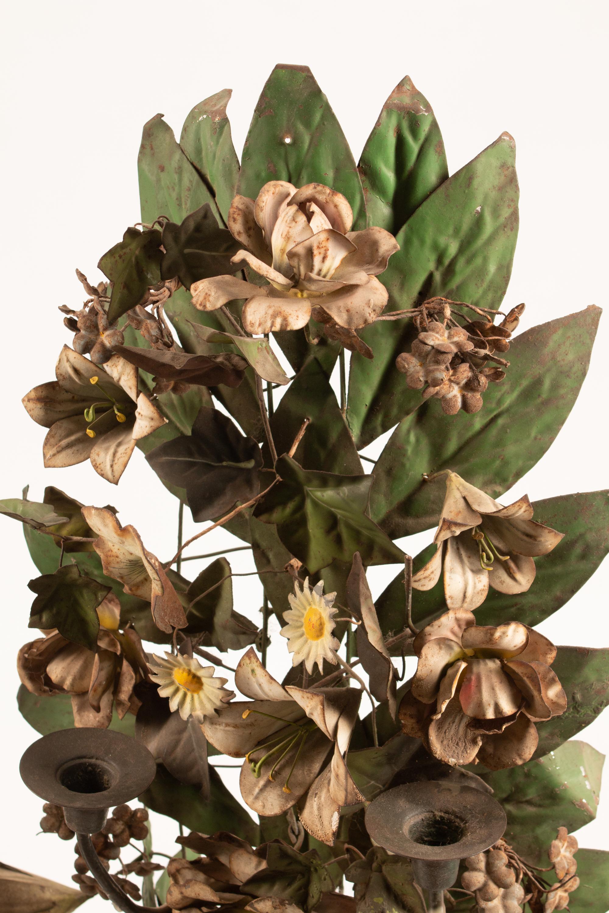 A Pair of Neoclassical Style Tole Flower-Filled Urns — 19TH CENTURY