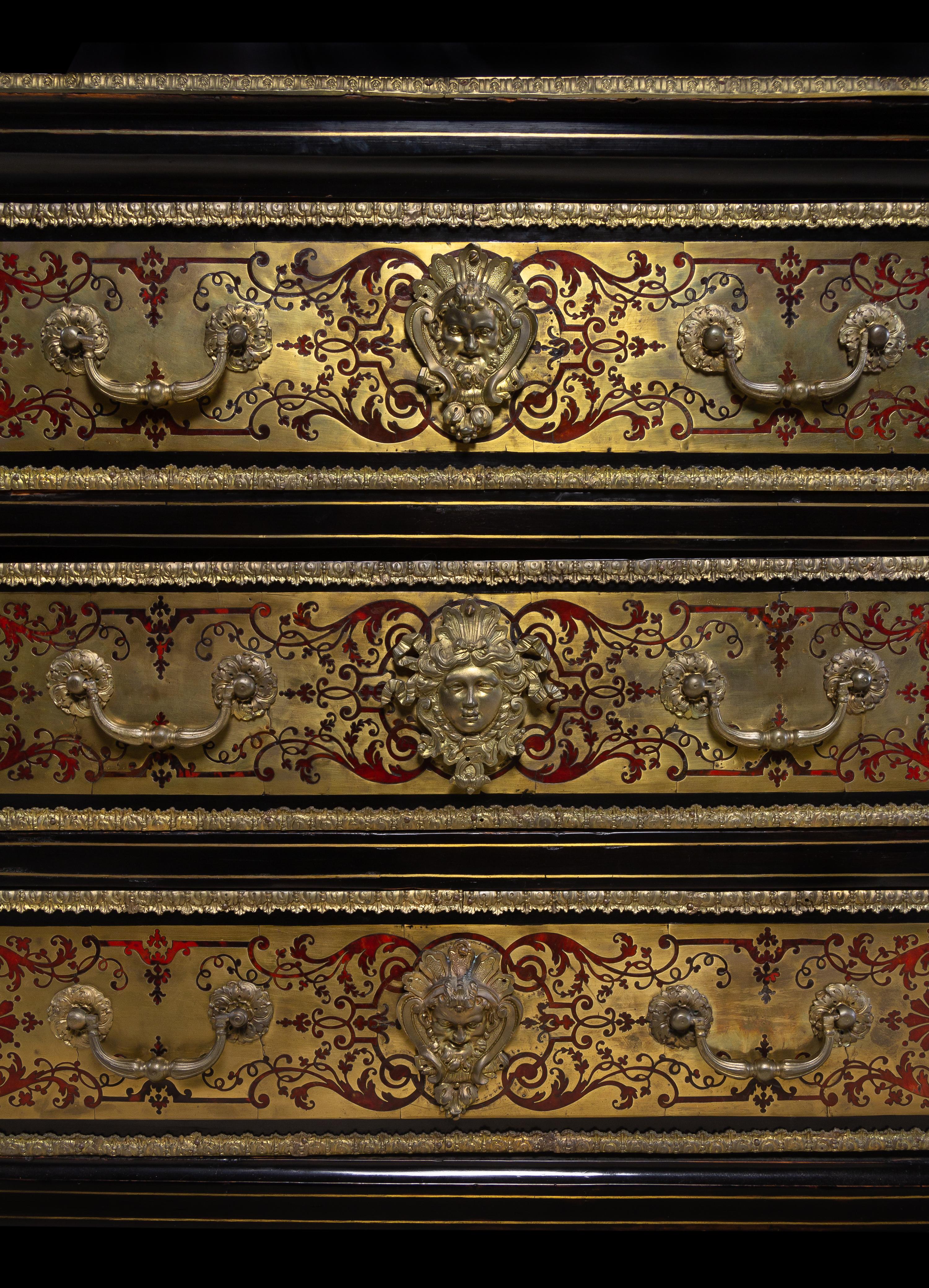 A Louis XIV Gilt Bronze Mounted Tortoise Shell and Brass Marquetry Commode in the Manner of André-Charles Boulle