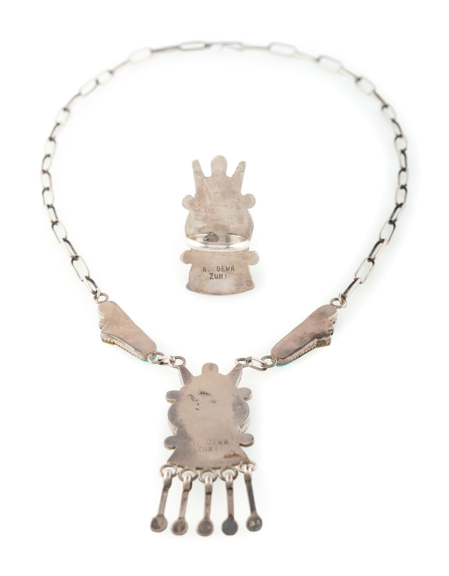 Silver and Mosaic Inlay Katsina Necklace AND Ring