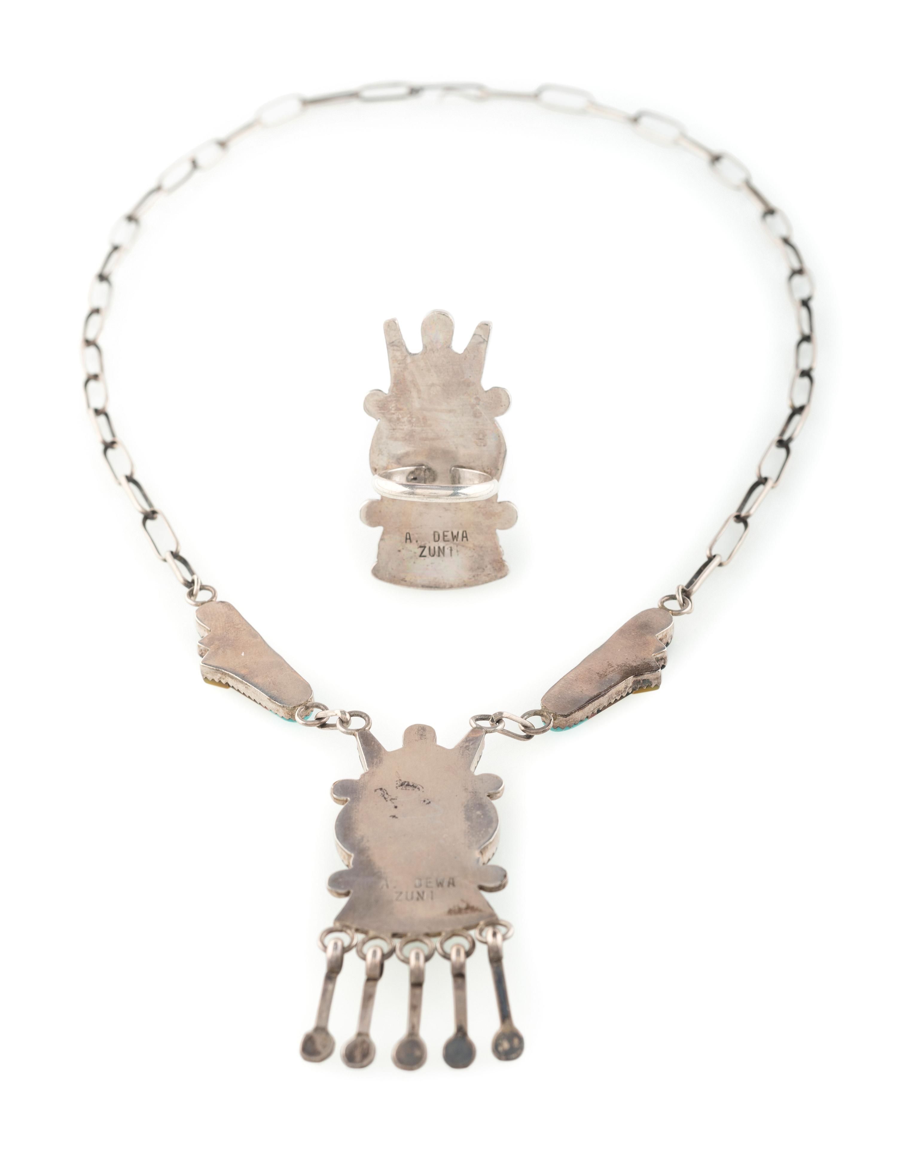 Silver and Mosaic Inlay Katsina Necklace AND Ring