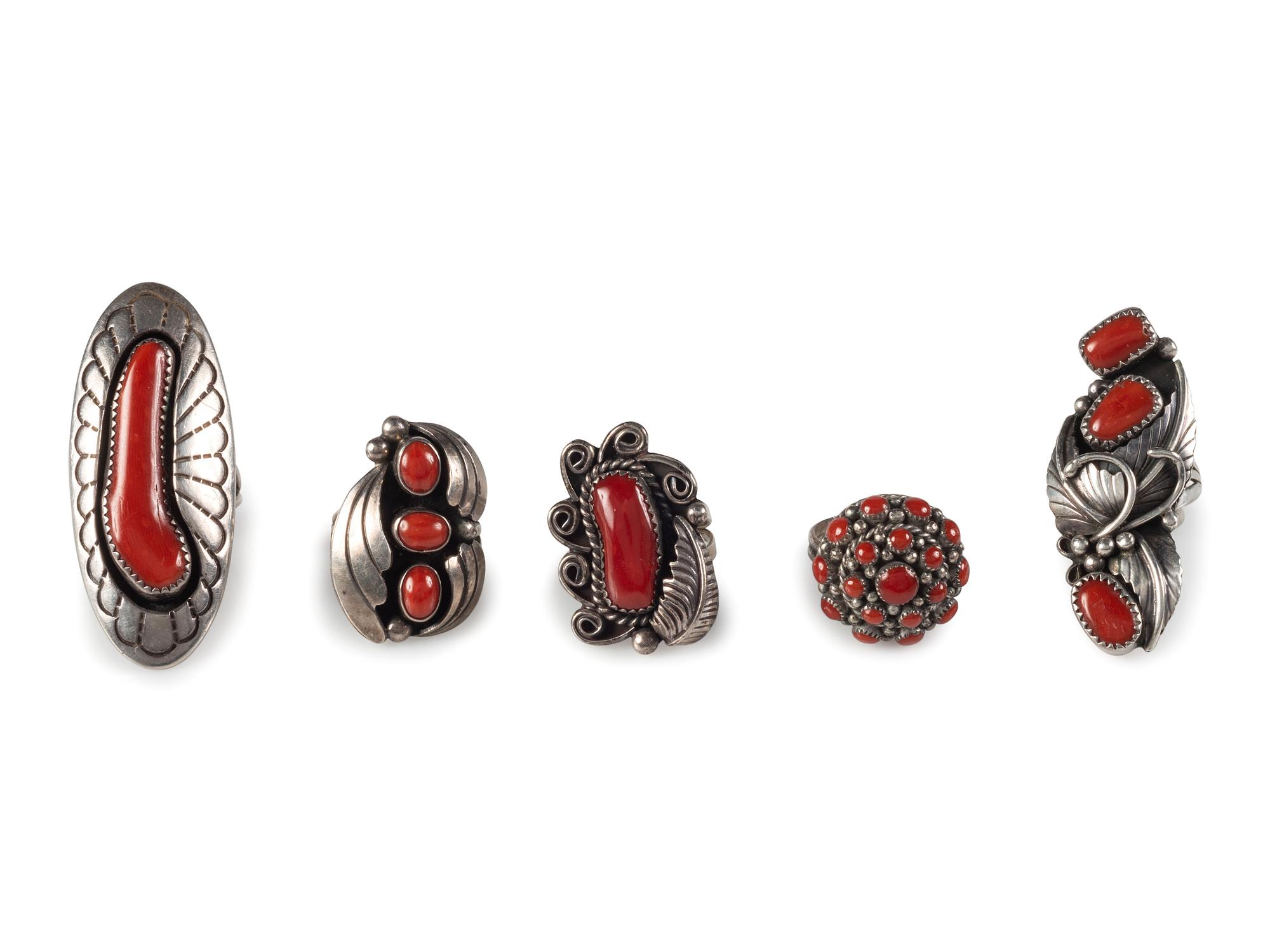 Navajo Coral and Silver Rings
