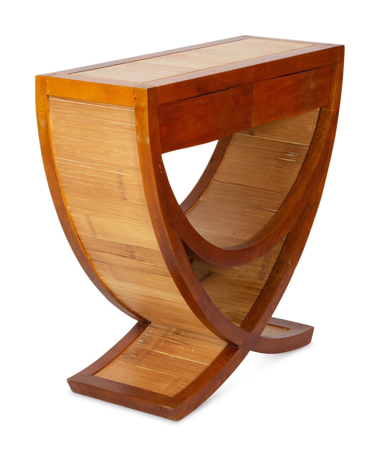 An Art Deco Bamboo Inset Walnut Console Table