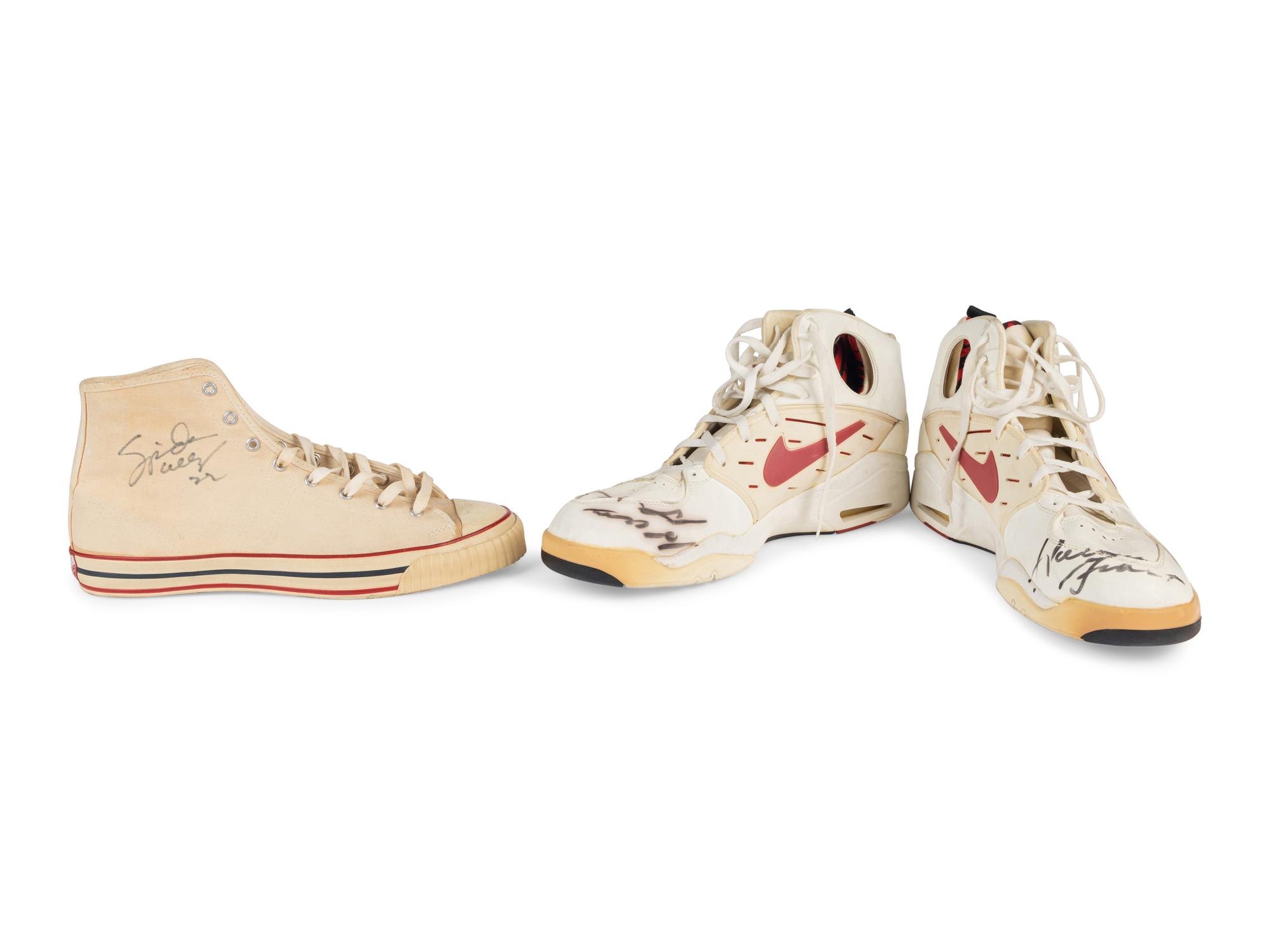 A Pair of Horace Grant Chicago Bulls Championship Era Signed Autograph Nike Flight Game Used Shoes,