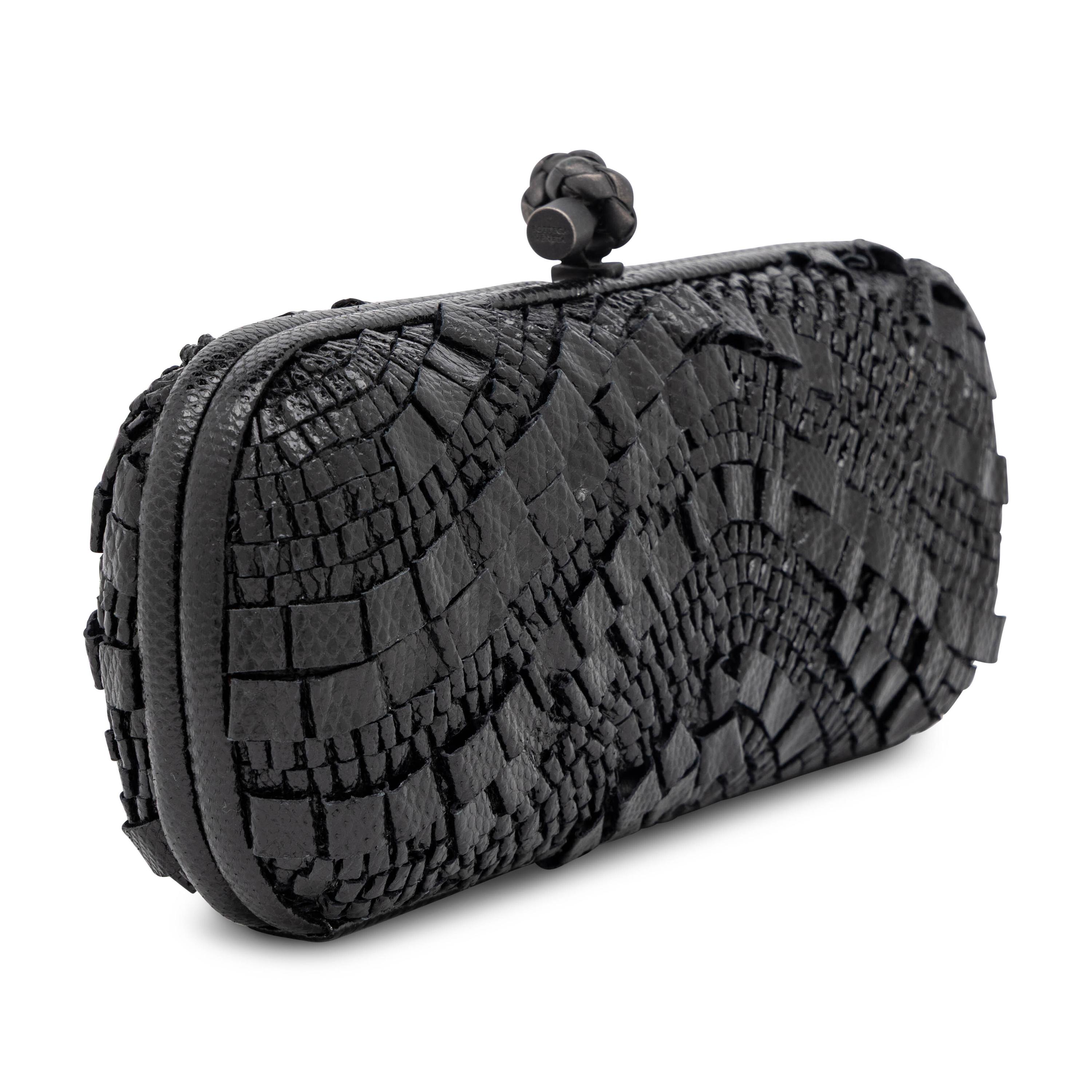 Bottega Veneta, Long Knot Clutch in Pleated Black Snakeskin