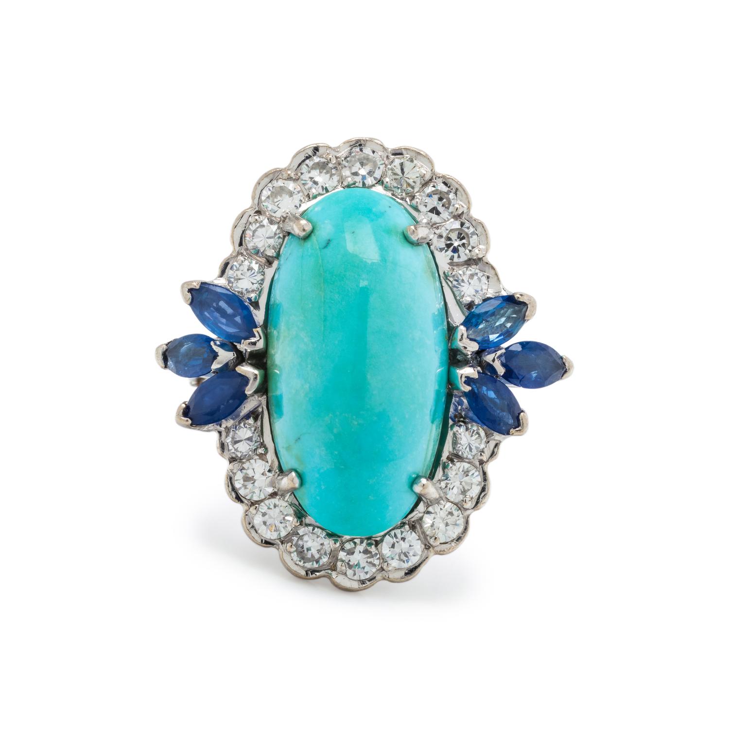 TURQUOISE, SAPPHIRE AND DIAMOND RING
