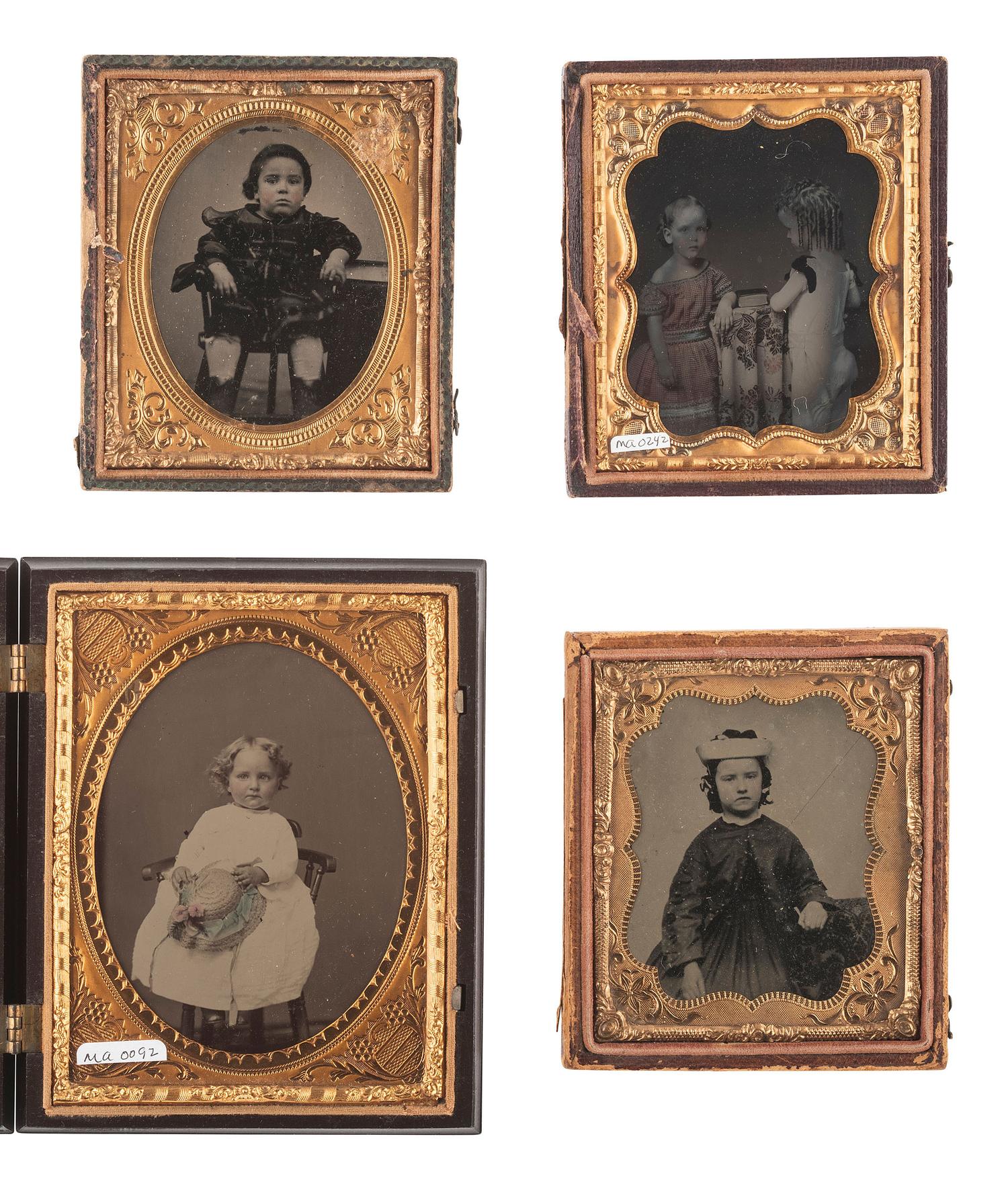 [EARLY PHOTOGRAPHY]. 18 ambrotypes and tintypes of children, many featuring fine hand tinting.