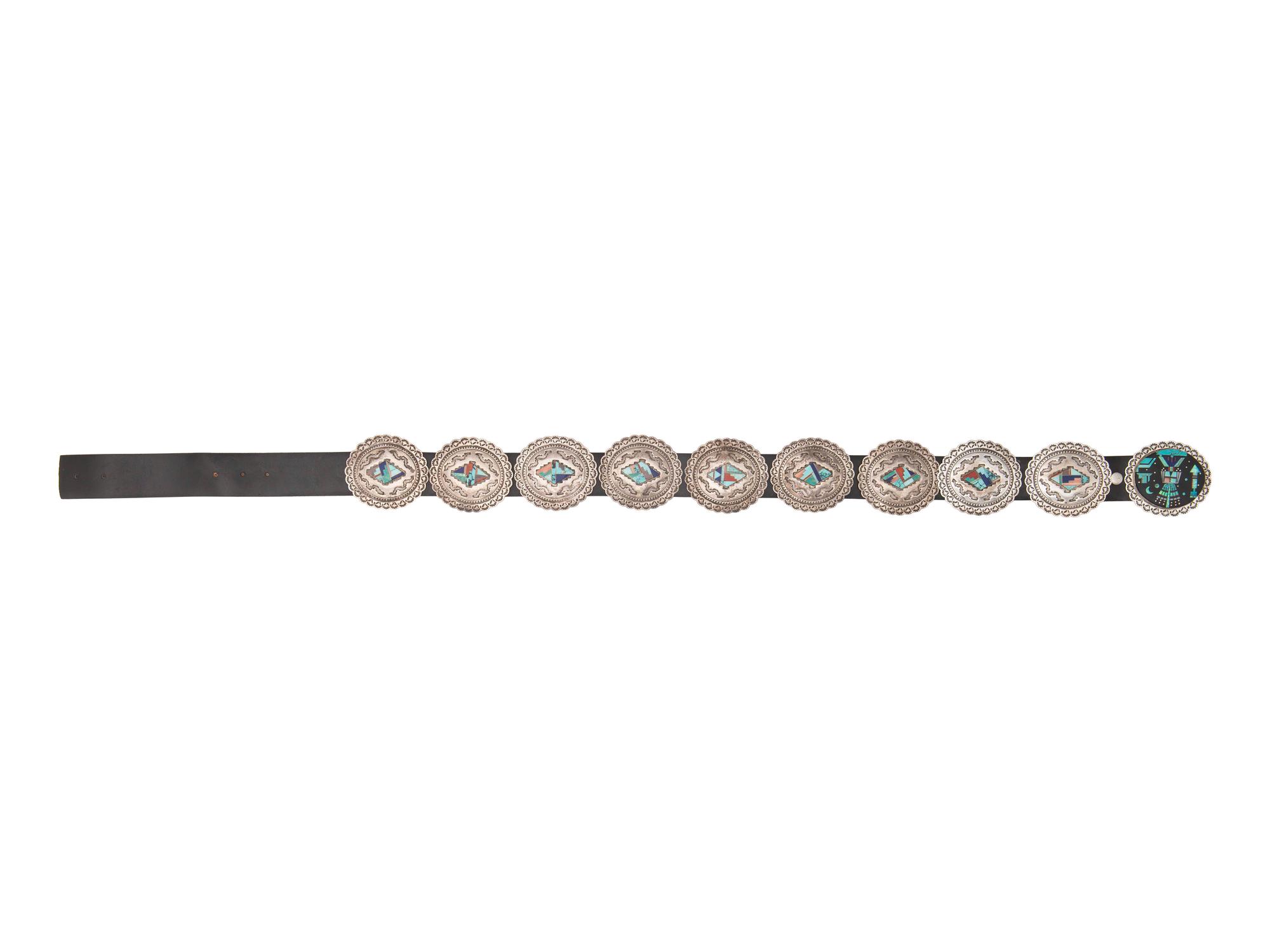 Sterling Silver and Mosaic Inlay Concha Belt