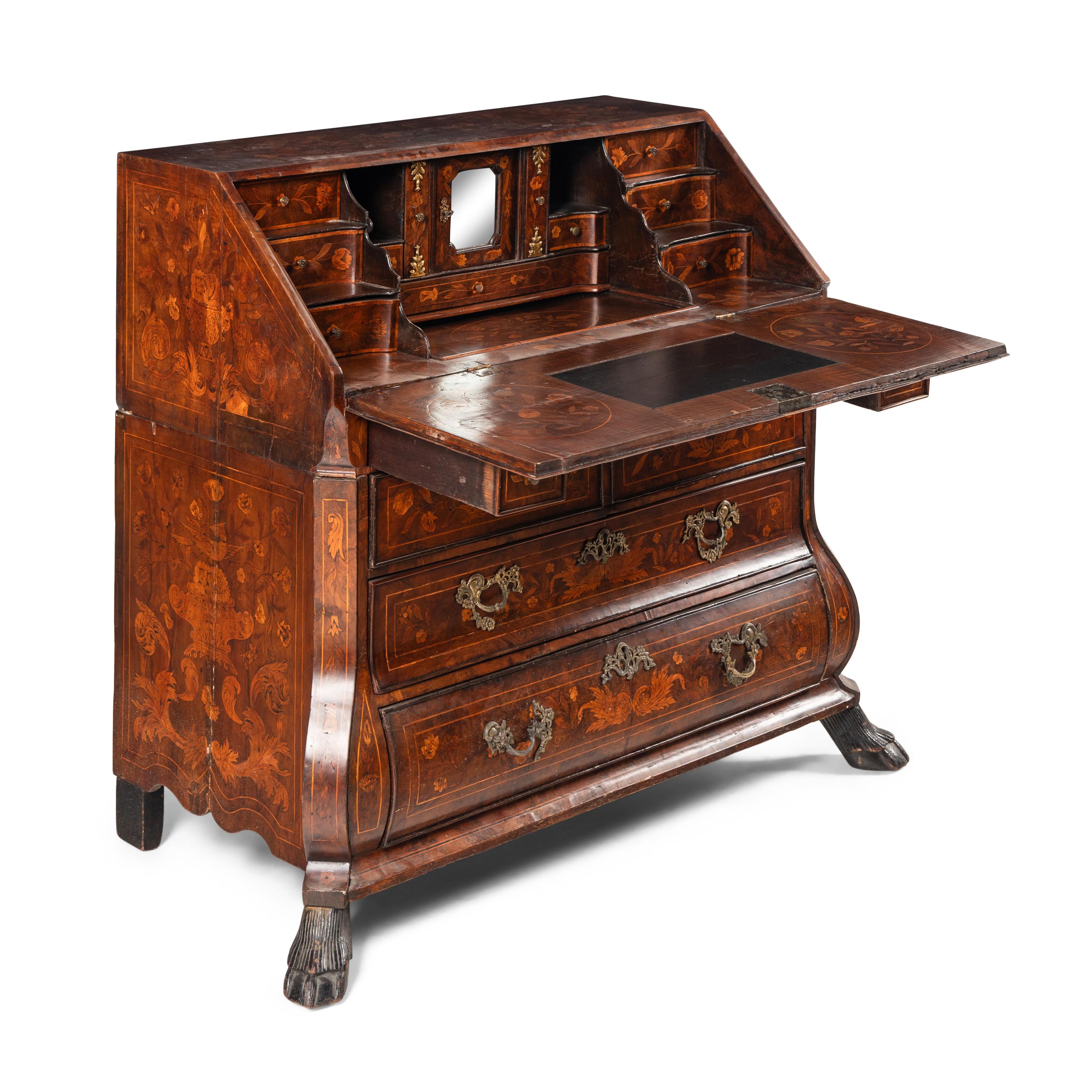 A Dutch Marquetry Slant-Front Bureau