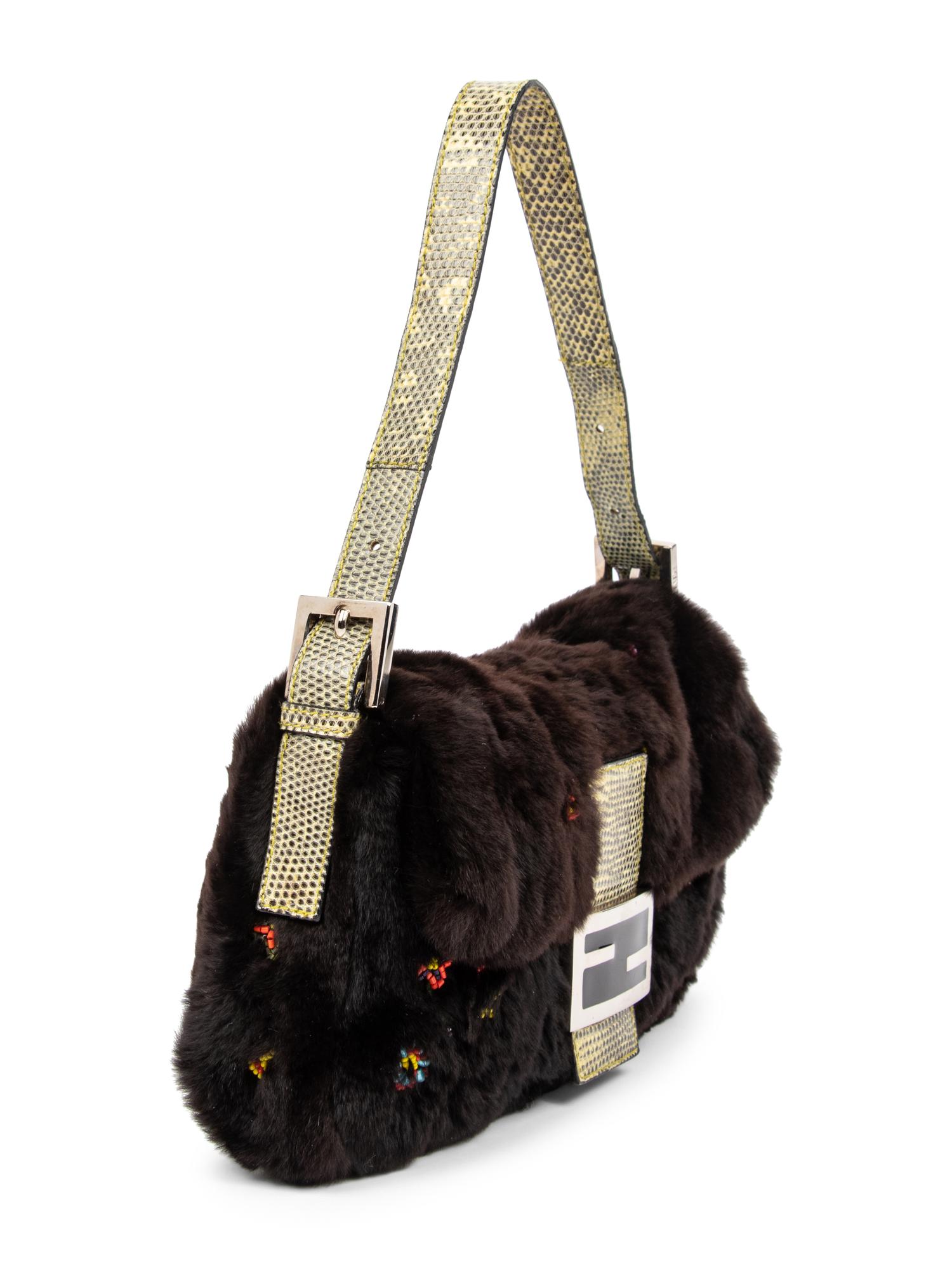Fendi Medium Baguette in Plucked Mink and Lizard