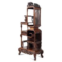 A Pair of Chinese Hardwood Displaying Cabinets, Duobaoge, 20th Century 近代 硬木鏤雕壽字紋大多寶閣一對