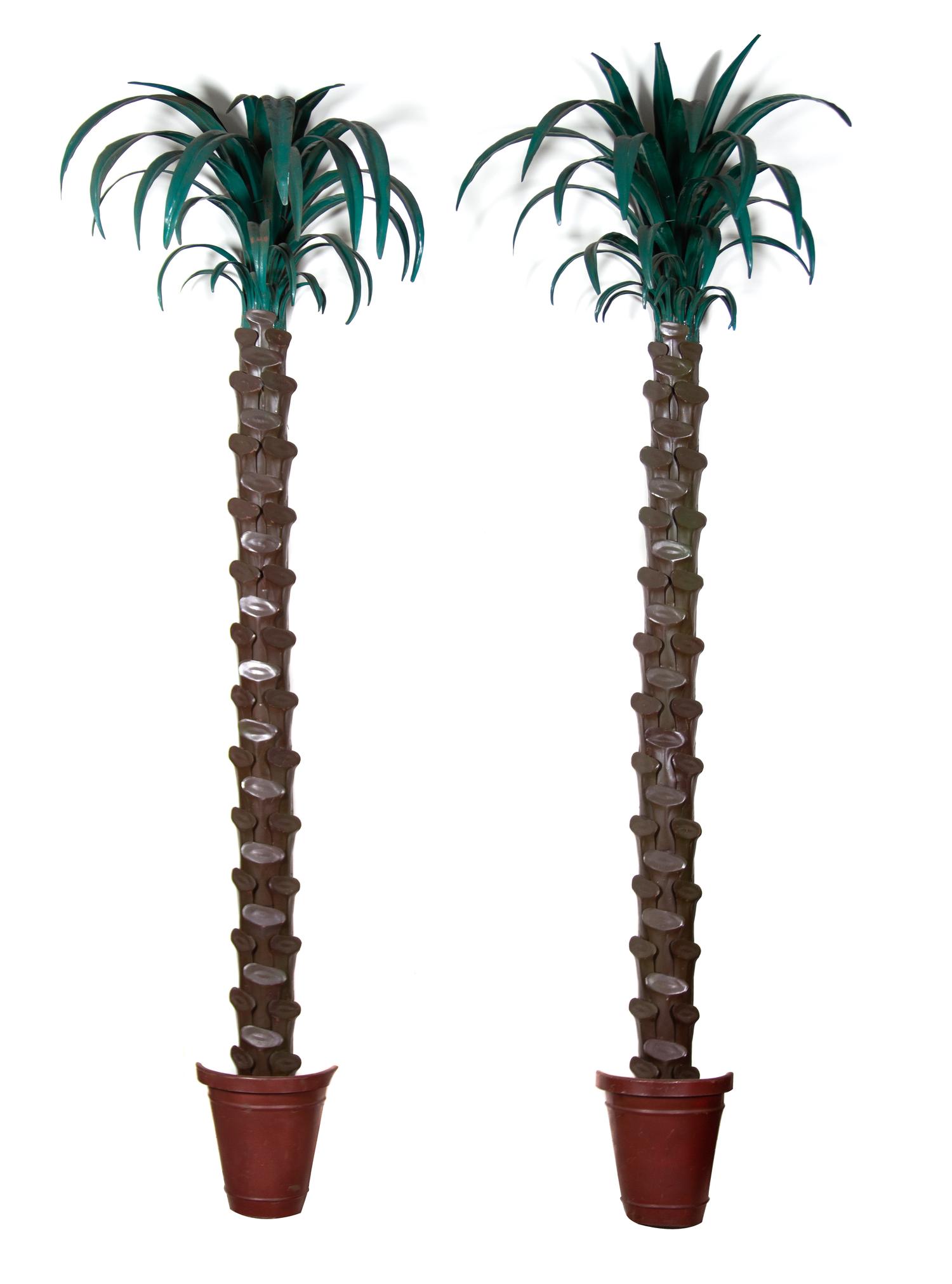 A Pair of Italian Tole Paint Wall Mounted Palm Trees Height 102 inches. — MID-20TH CENTURY