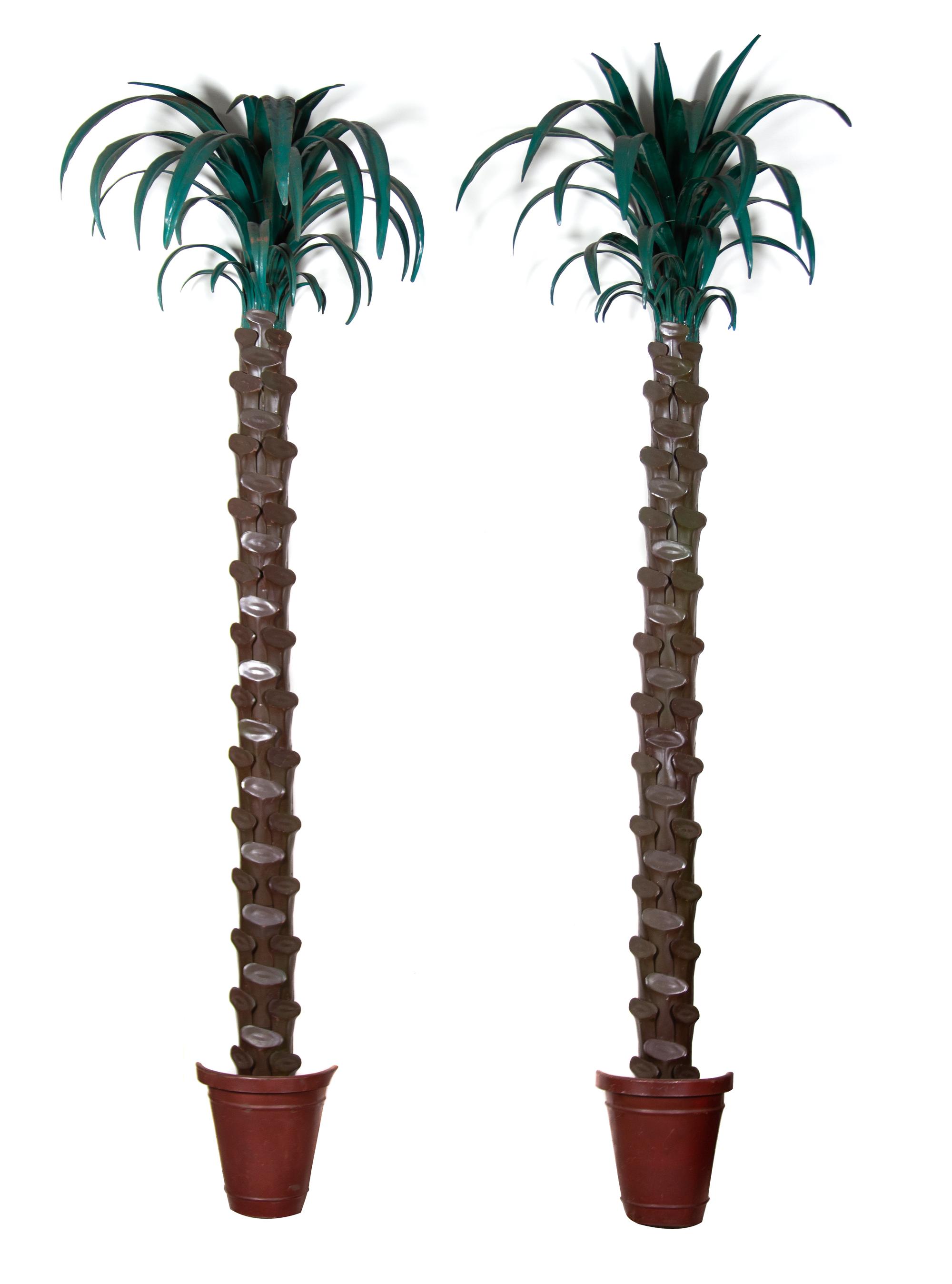 A Pair of Italian Tole Paint Wall Mounted Palm Trees Height 102 inches. — MID-20TH CENTURY