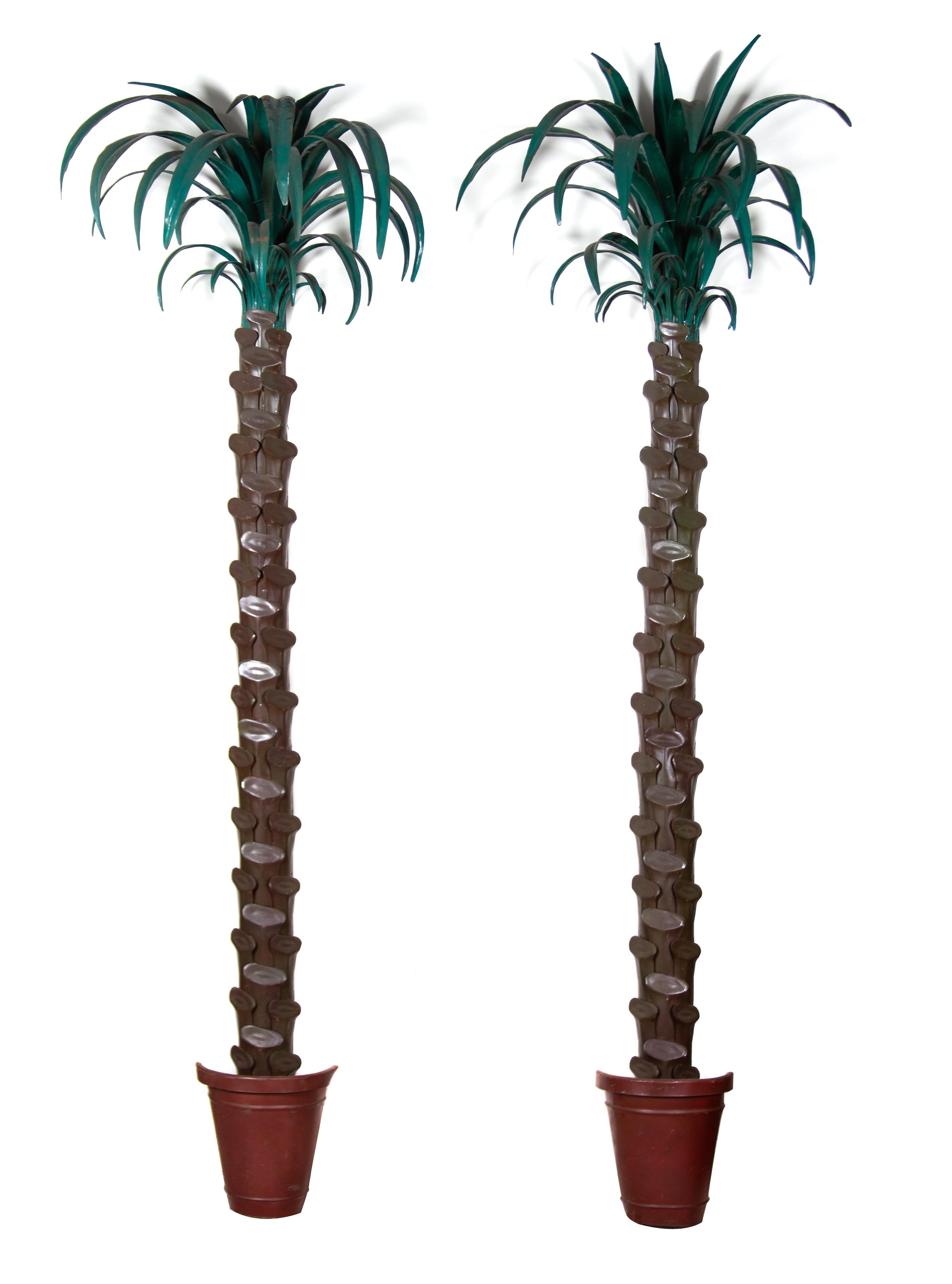 A Pair of Italian Tole Paint Wall Mounted Palm Trees Height 102 inches. — MID-20TH CENTURY