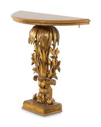 A Neoclassical Carved Giltwood and Marble-Top Demilune Console Table