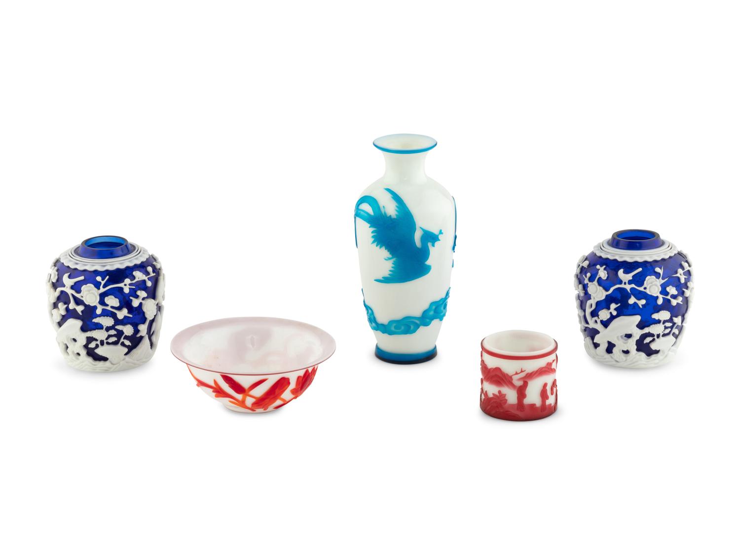 Five Chinese Peking Glass Vessels
