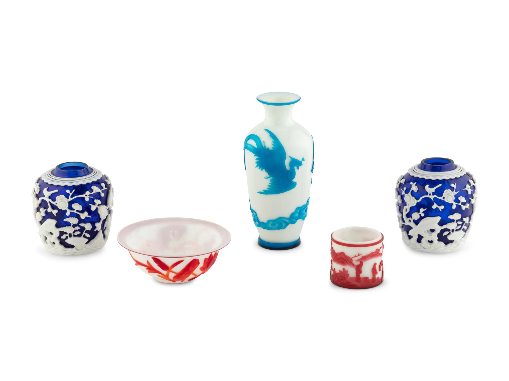 Five Chinese Peking Glass Vessels