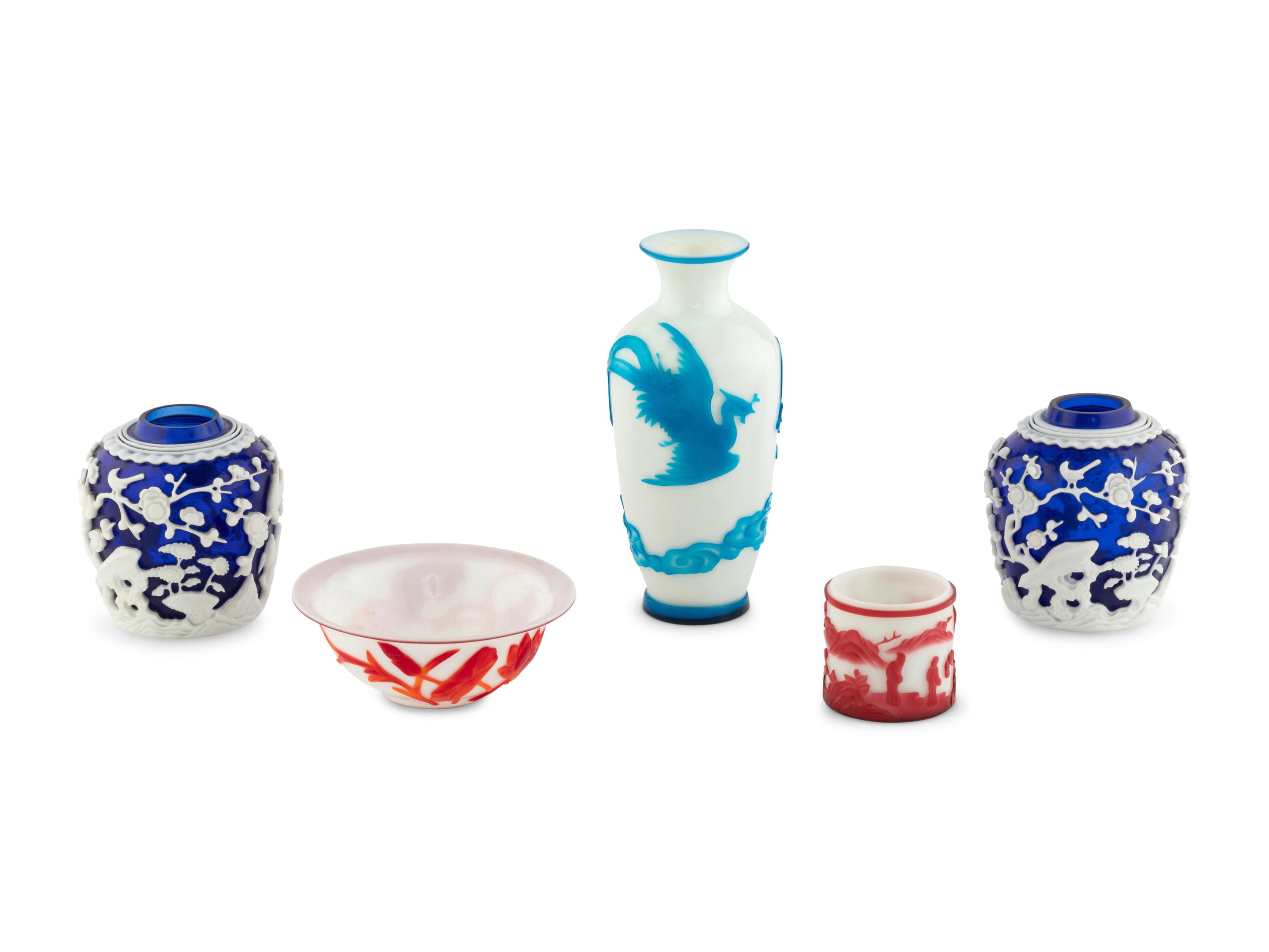 Five Chinese Peking Glass Vessels