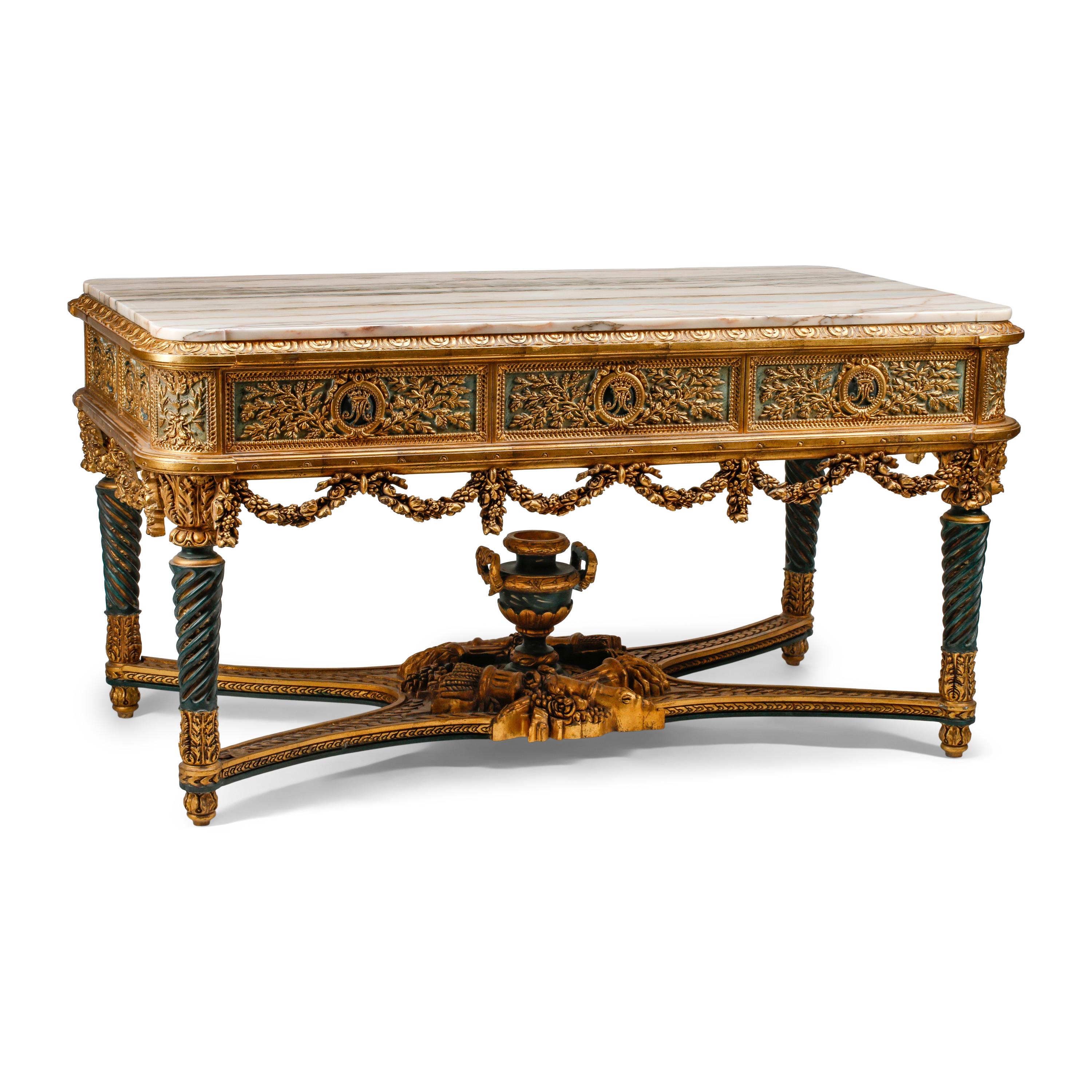 An Italian Neoclassical Style Painted and Parcel Gilt Marble-Top Center Table