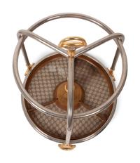 A Gucci Chrome, Brass and Monogram Canvas Umbrella Stand