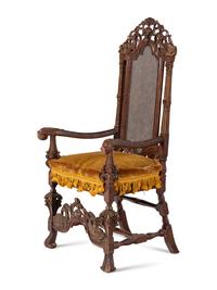 A Pair of William and Mary Style Painted and Parcel Gilt Armchairs