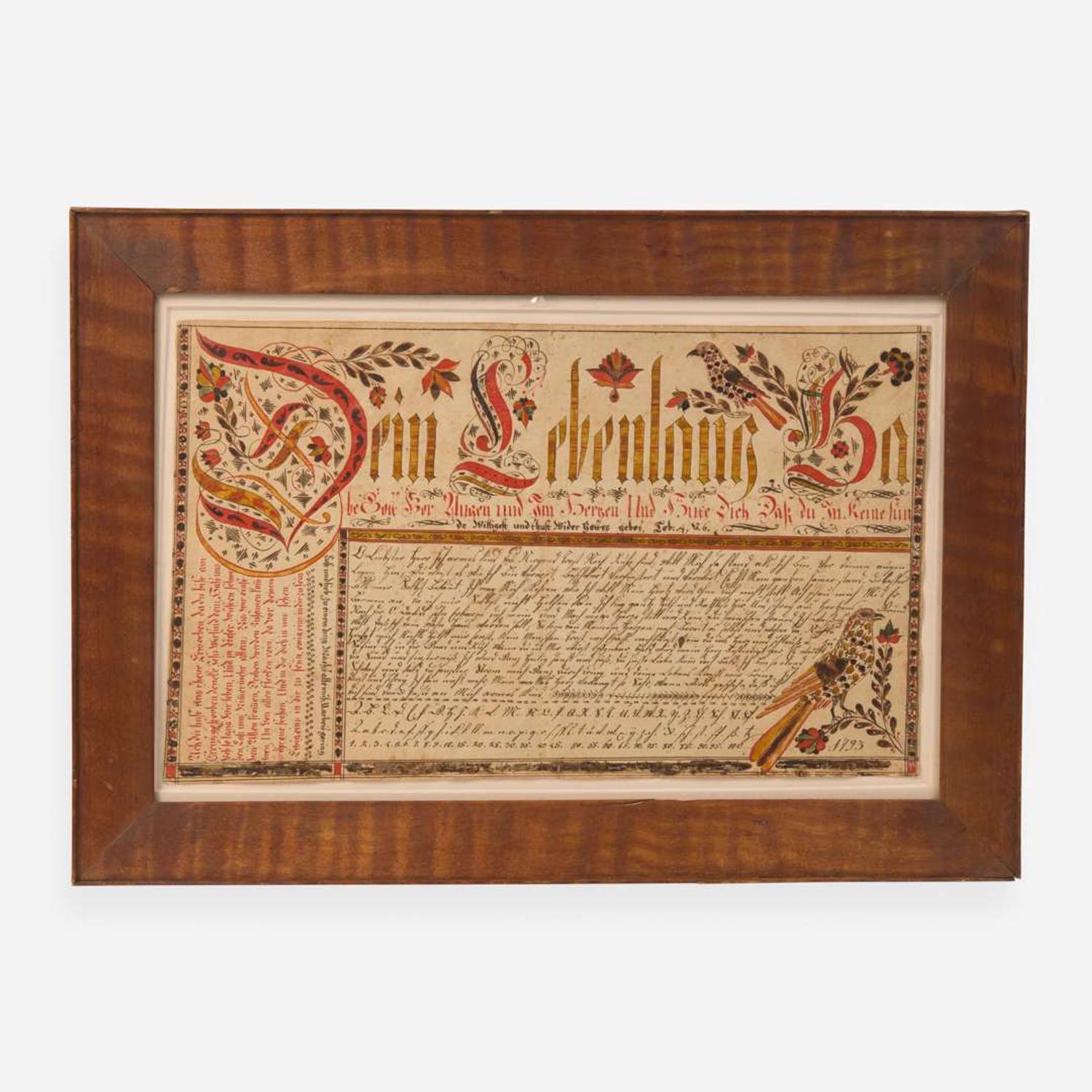 Johann Adam Eyer (1755-1837) A Fraktur Vorschrift, dated "1793"