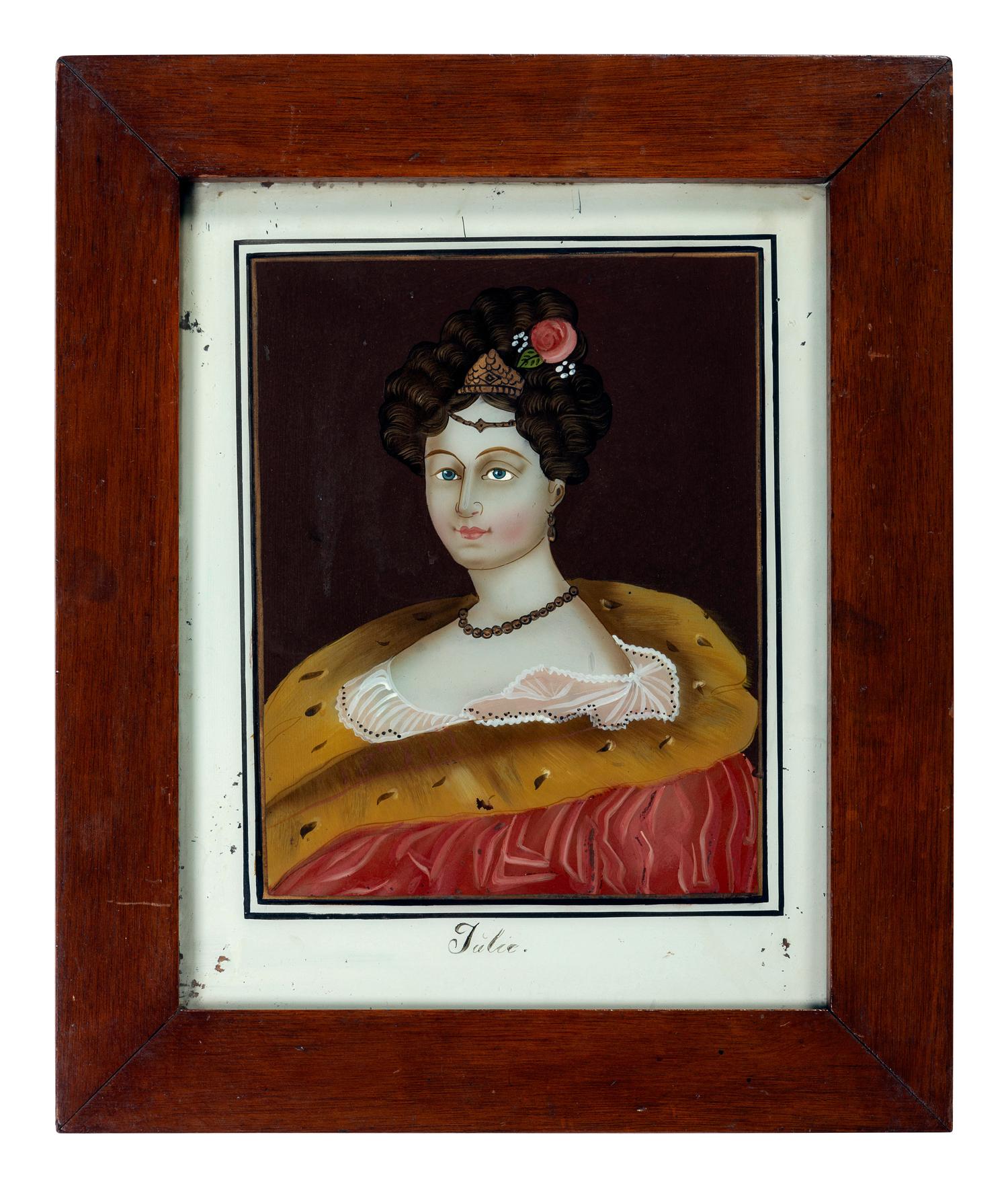 A Chinese Export Reverse Painted Glass Portrait of a Young Woman