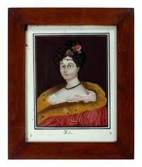 A Chinese Export Reverse Painted Glass Portrait of a Young Woman