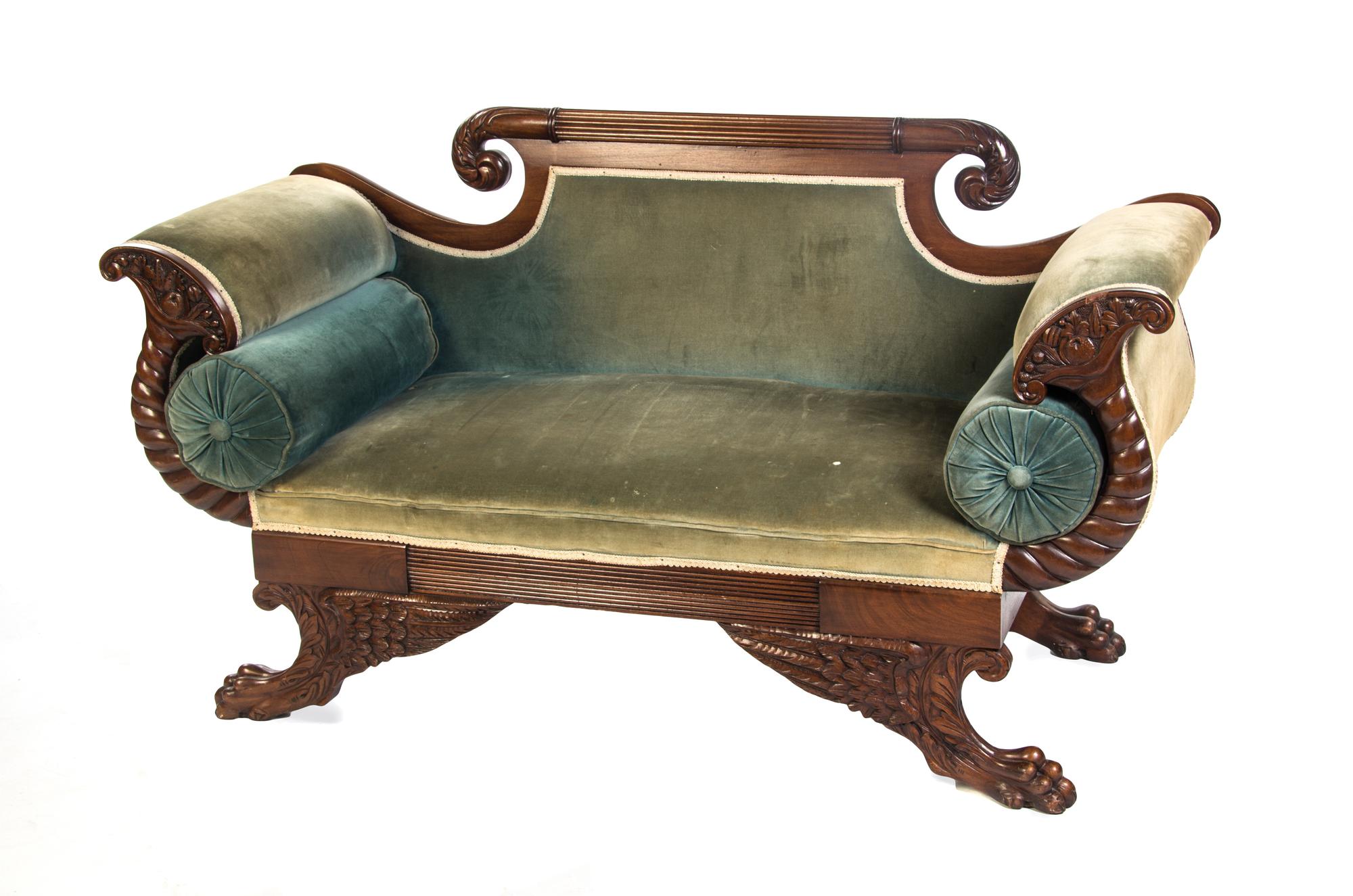 A Pair of American Classical Mahogany Settees, MID-19TH CENTURY, Width 70 inches. — MID-19TH CENTURY,