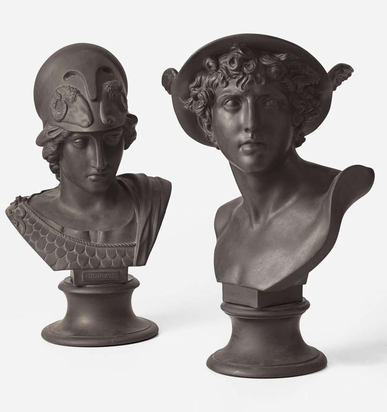 A Pair of Wedgwood Black Basalt Library Busts UK, early 19th century