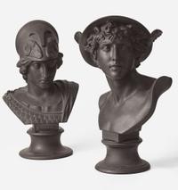 A Pair of Wedgwood Black Basalt Library Busts UK, early 19th century