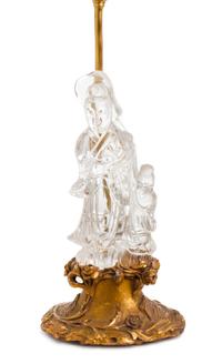 A Chinese Carved Rock Crystal Figural Group Height of figure 9 inches. — 20TH CENTURY