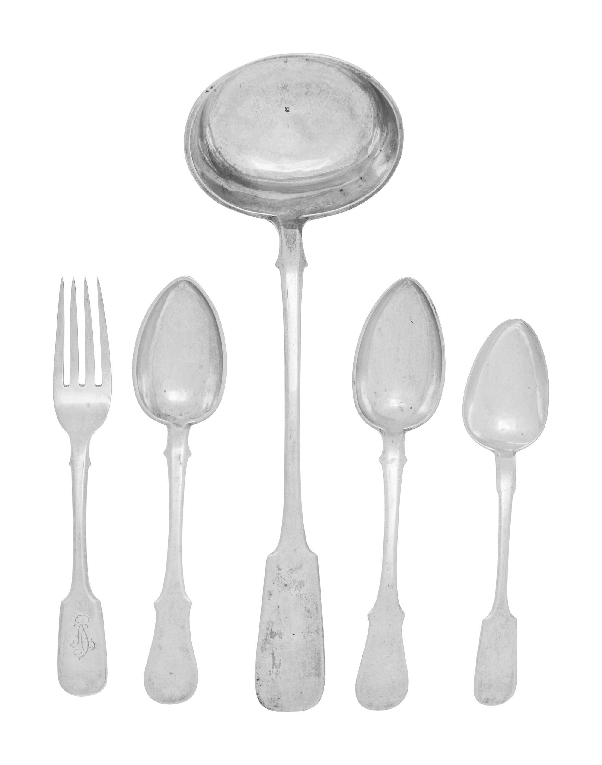 Five Russian Silver Flatware Articles