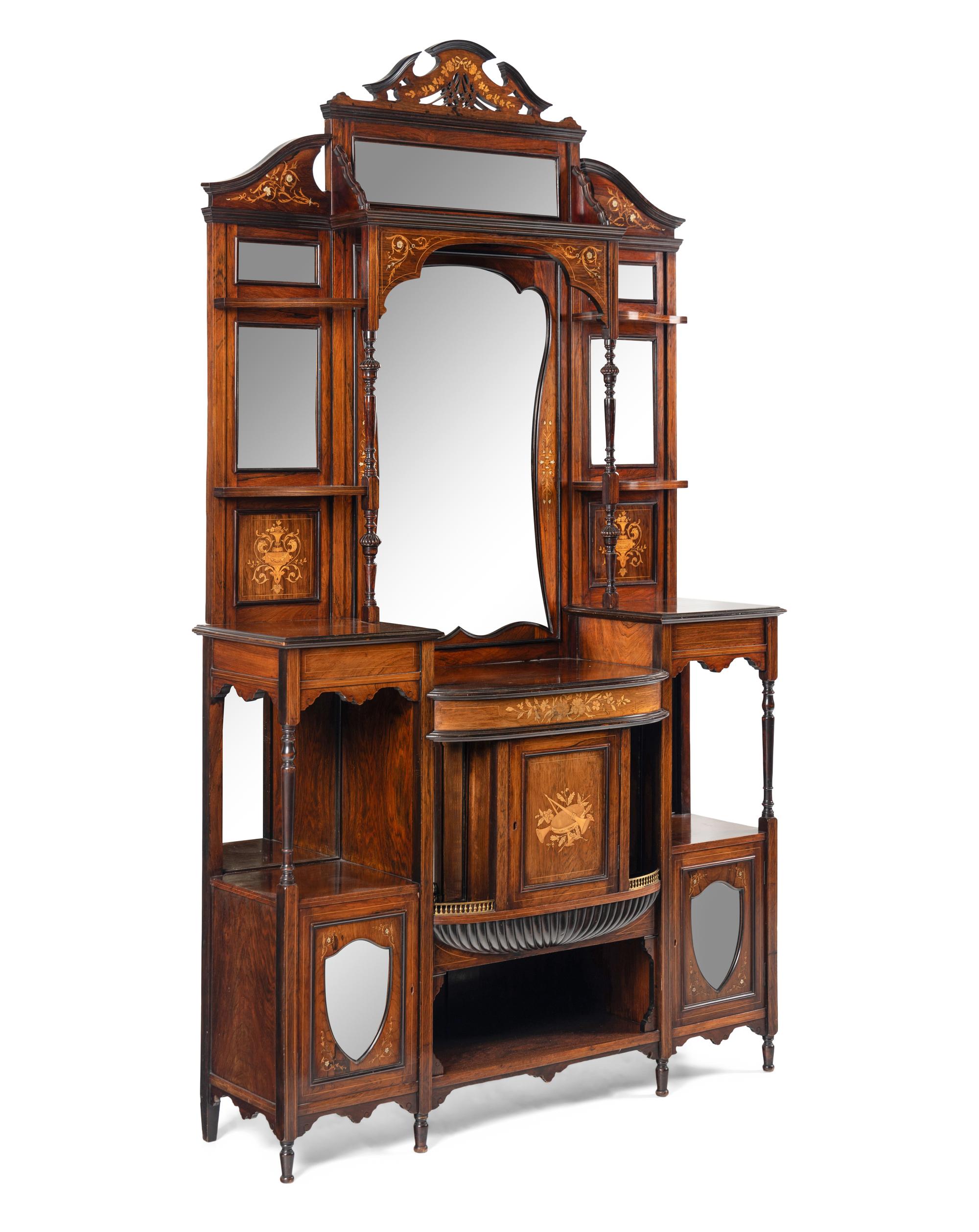 An Edwardian Part-Ebonized Rosewood and Marquetry Cabinet