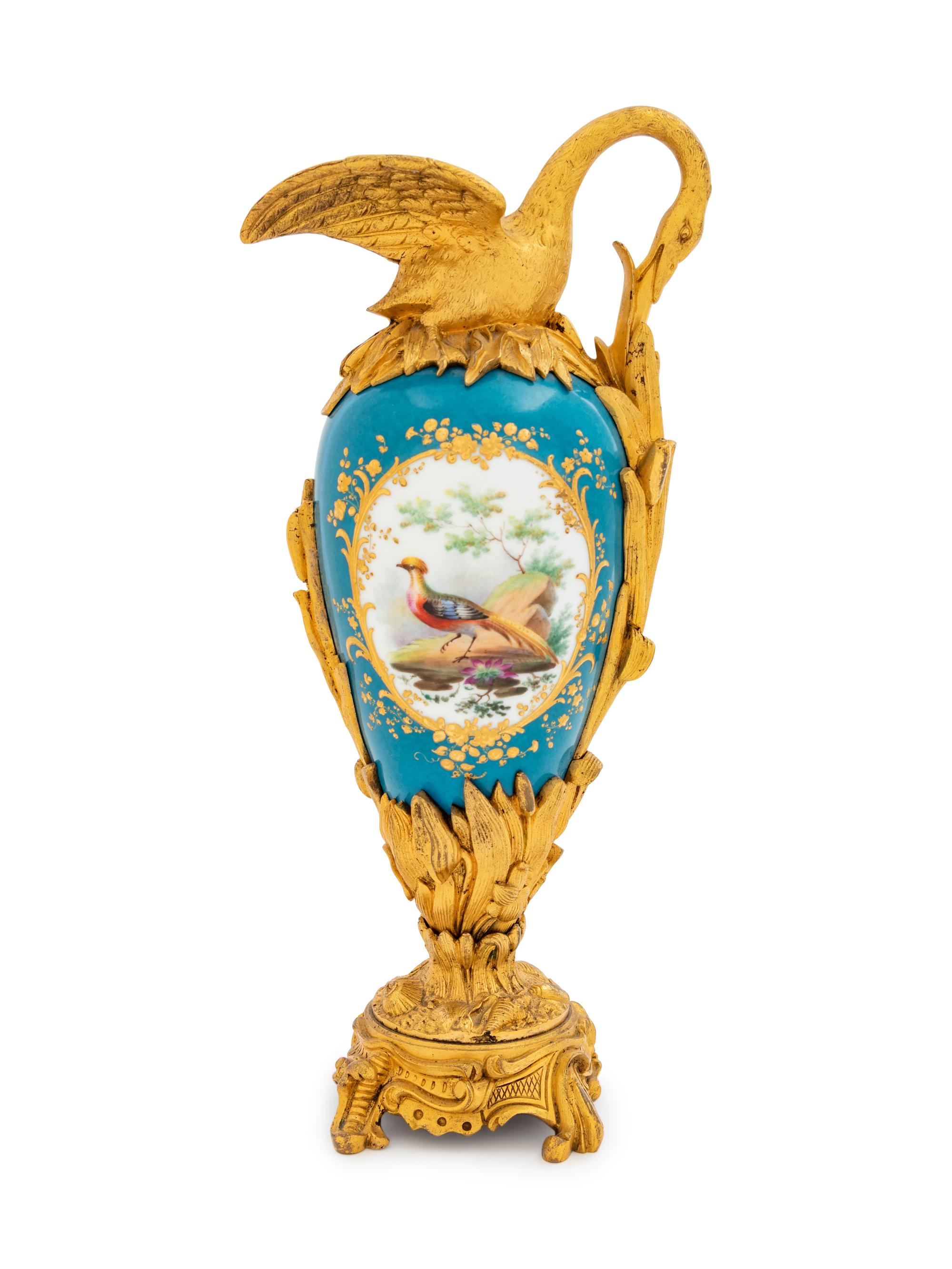 A Sèvres Style Gilt Bronze Mounted Porcelain Ewer