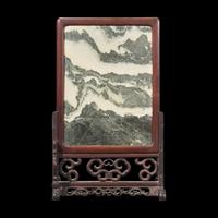 A Chinese "Dali" Marble Inset Carved Hardwood Table Screen, 19th/20th Century 晚清-民國 酸枝木大理石插屏