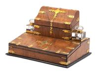 An English Burlwood and Brass Mounted Lap Desk Height 10 x width 14 x depth 10 inches. — LATE 19TH CENTURY