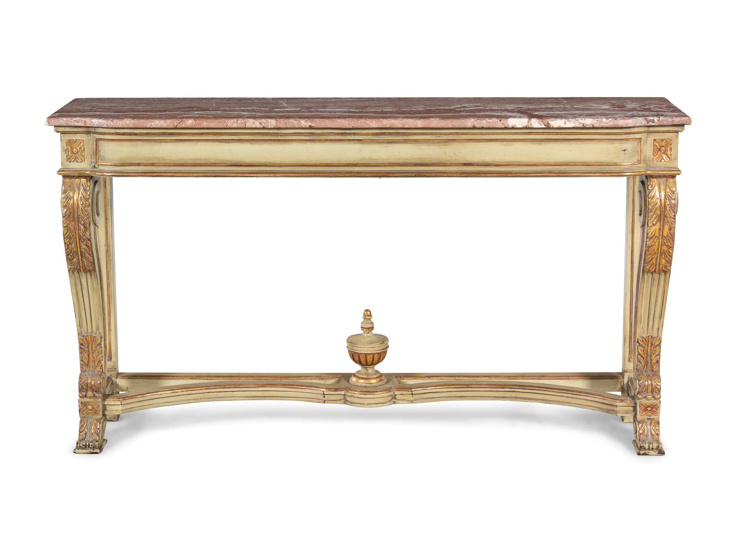 A Louis XVI Style Painted and Parcel Gilt Marble-Top Console Table