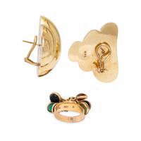 Multigem Ring and Yellow Gold Earrings