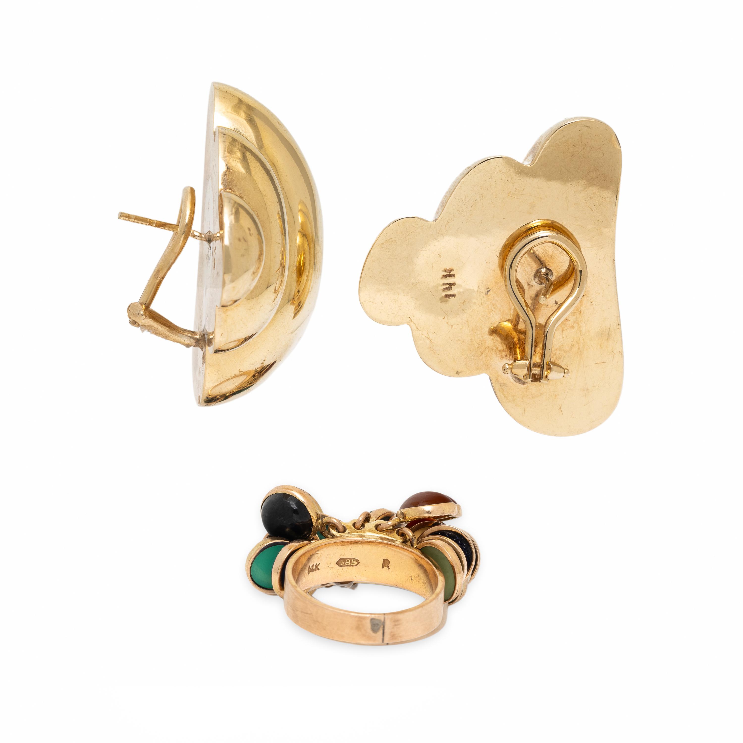 Multigem Ring and Yellow Gold Earrings
