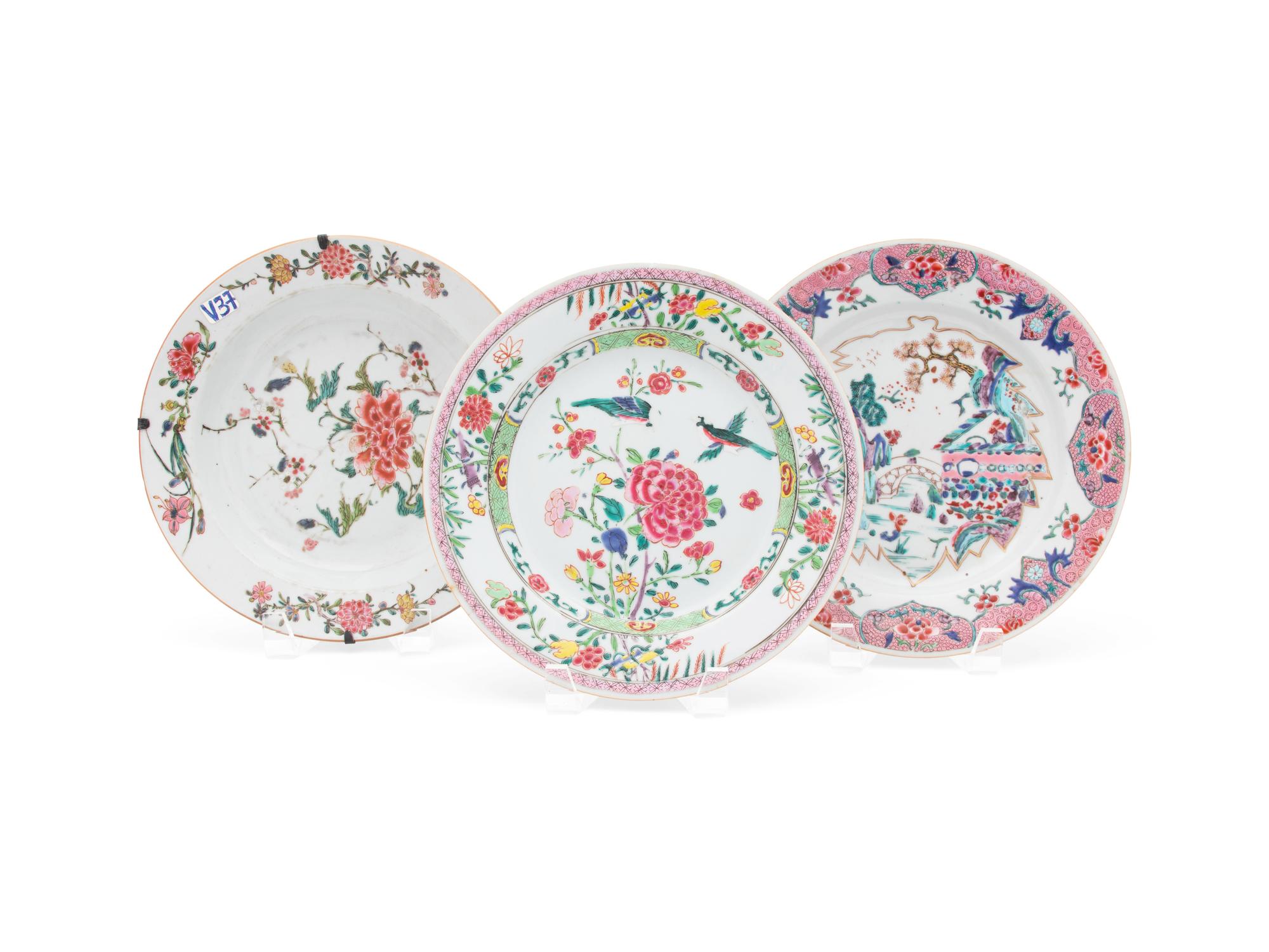 A Collection of Three Famille Rose Porcelain Plates