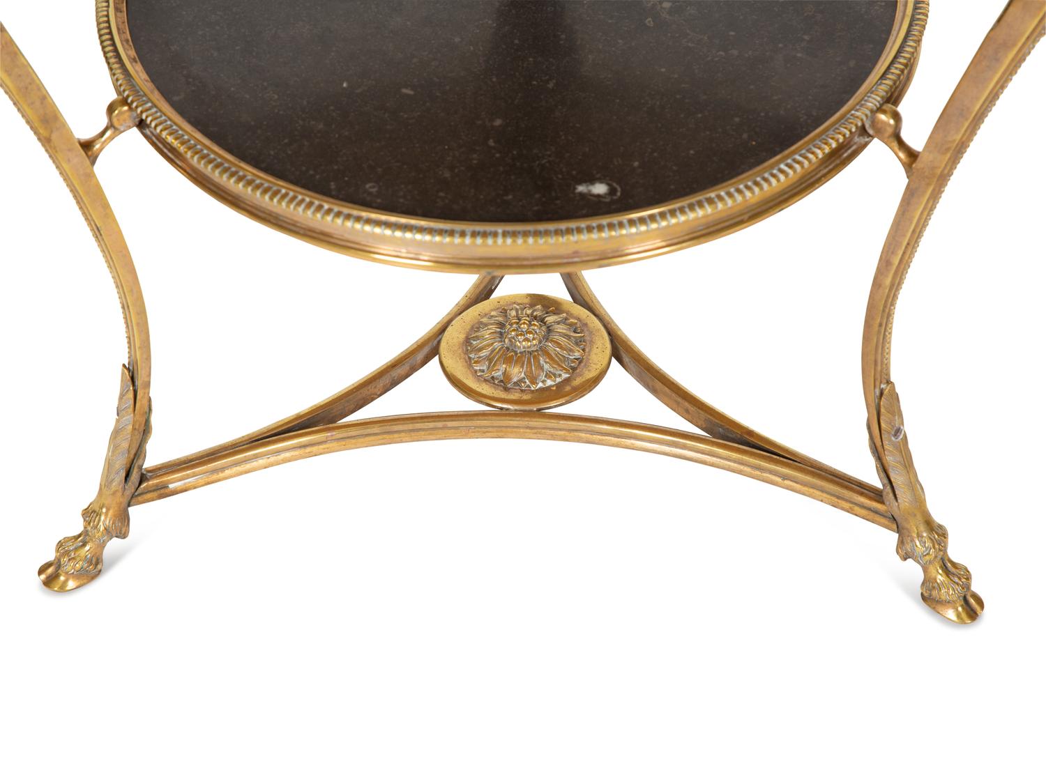 A Pair of Gilt Metal and Black Marble Two Tier Gueridon Tables — 20th Century