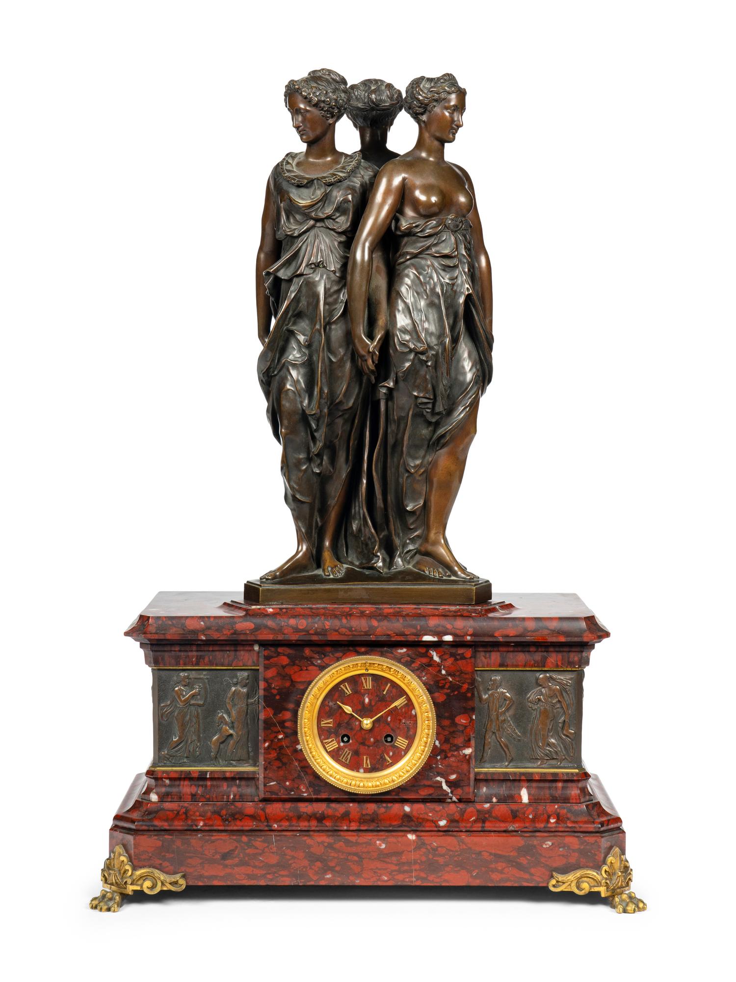 A French Bronze and Marble Figural Clock