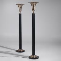 Pair of Silvered and Patinated Metal Torchère Floor Lamps