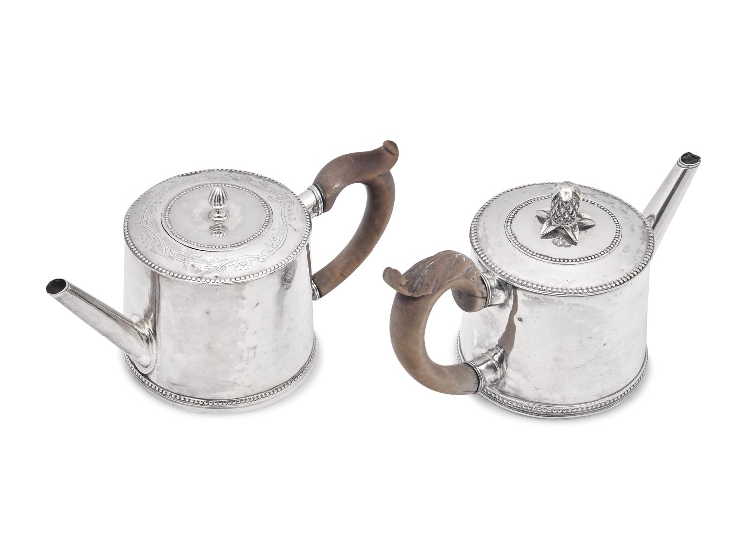 Two Rare Federal Silver Teapots, John David (active 1785-1811) and Thomas Shields (1743-1819), Philadelphia, PA, Circa 1800