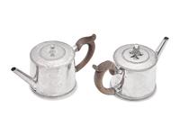 Two Rare Federal Silver Teapots, John David (active 1785-1811) and Thomas Shields (1743-1819), Philadelphia, PA, Circa 1800