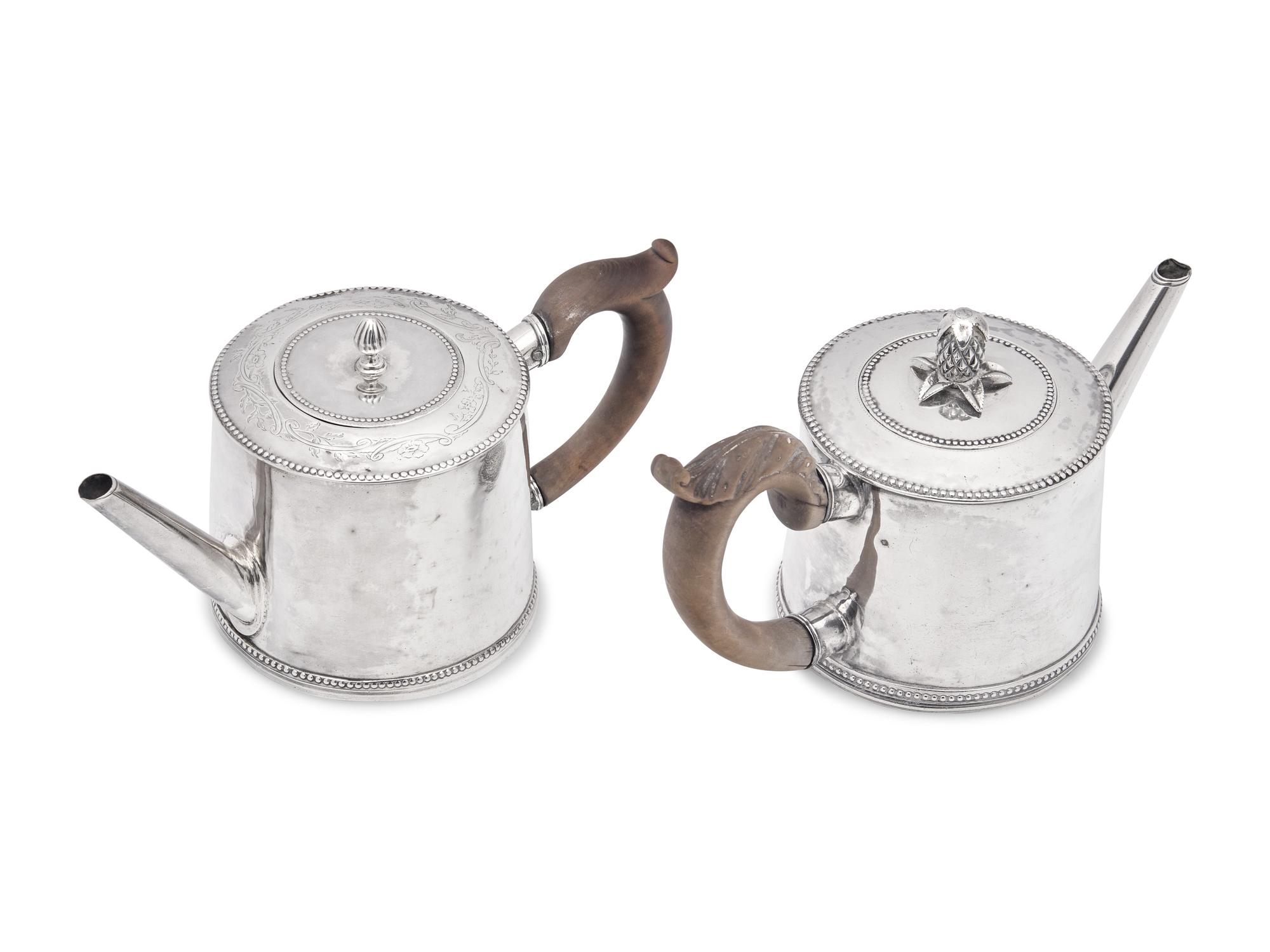 Two Rare Federal Silver Teapots, John David (active 1785-1811) and Thomas Shields (1743-1819), Philadelphia, PA, Circa 1800