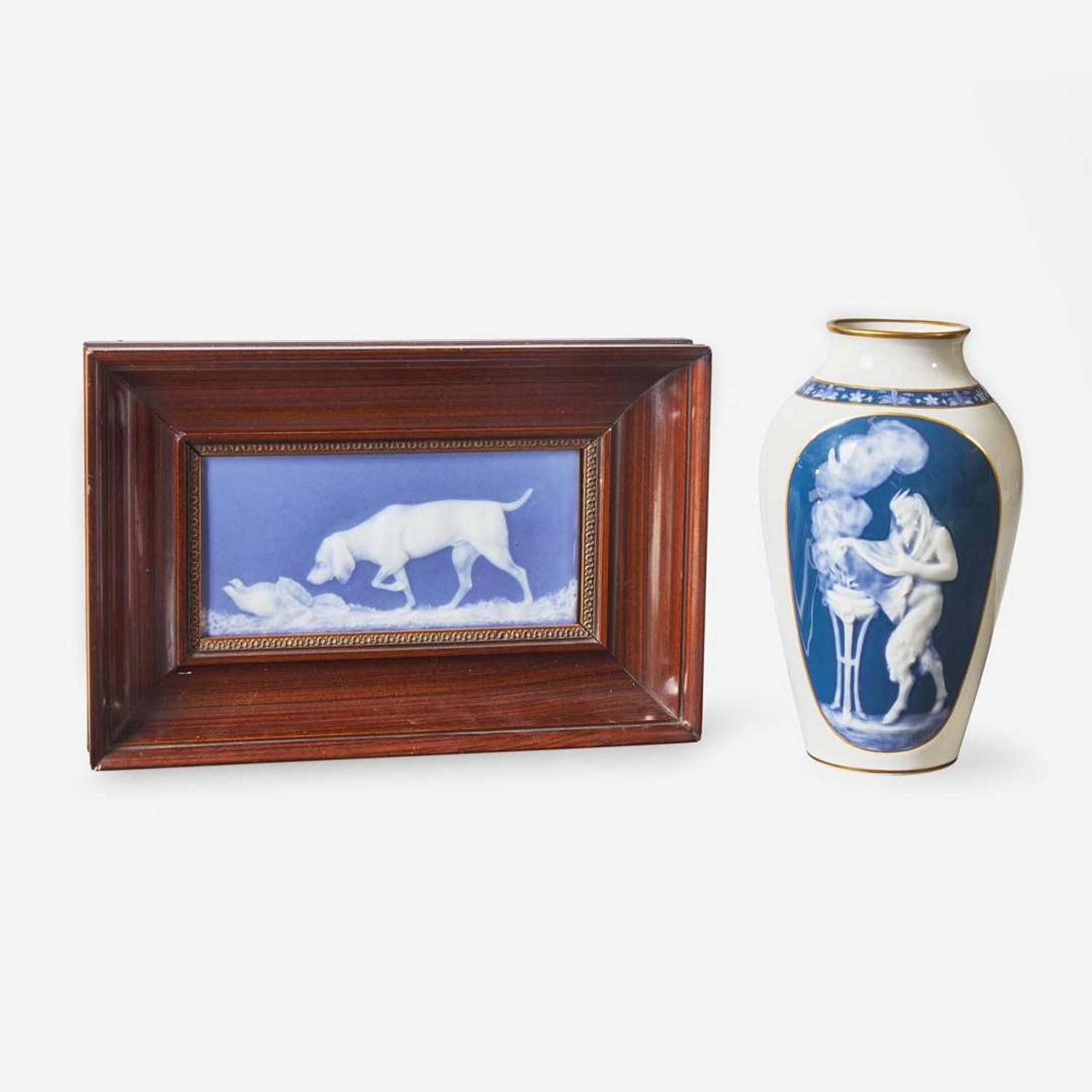 A Limoges pate-sur-pate porcelain vase and plaque France, early 20th century
