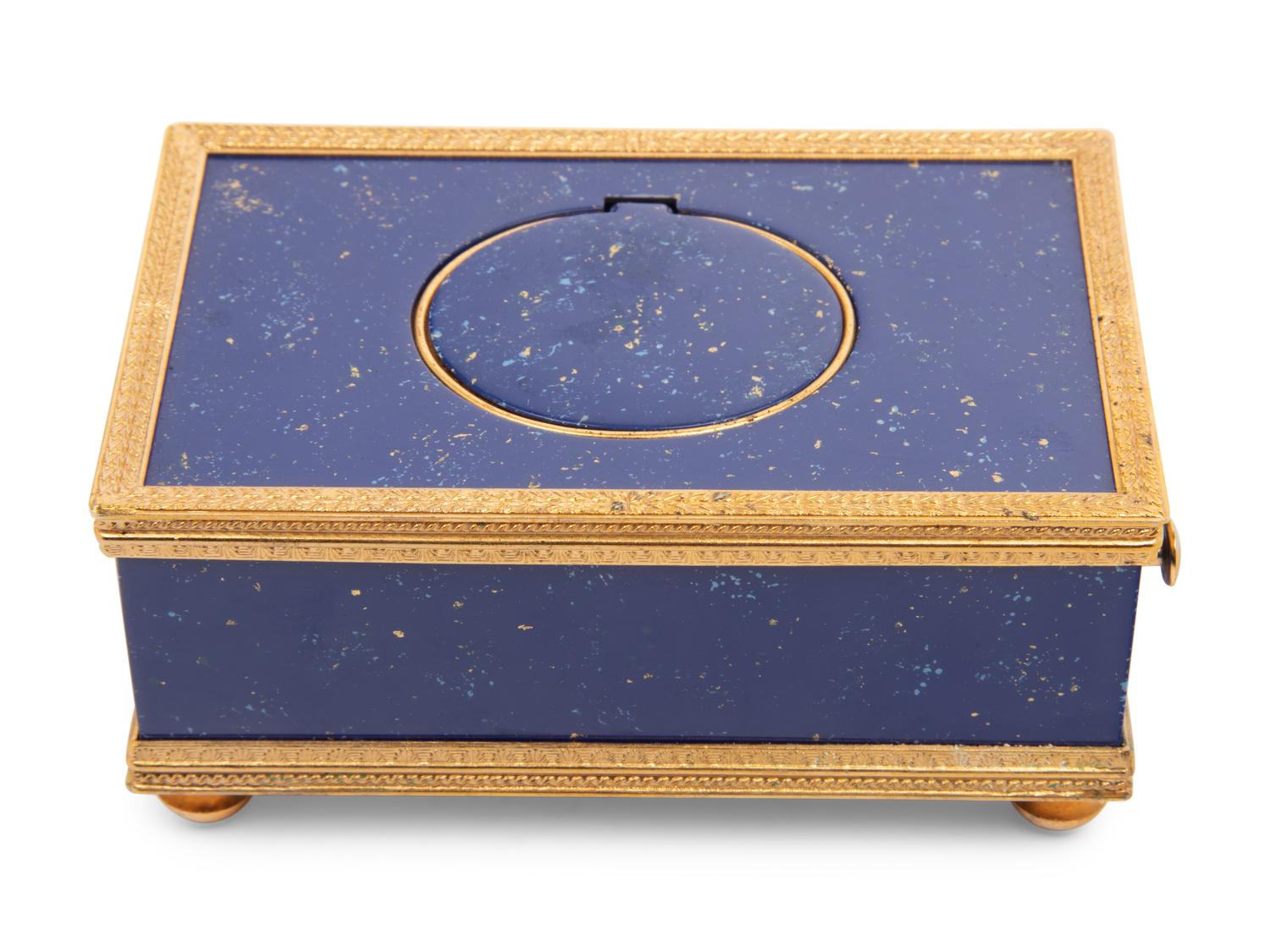 A Swiss Gilt Metal Mounted and Simulated Lapis Lazuli Singing Bird Box