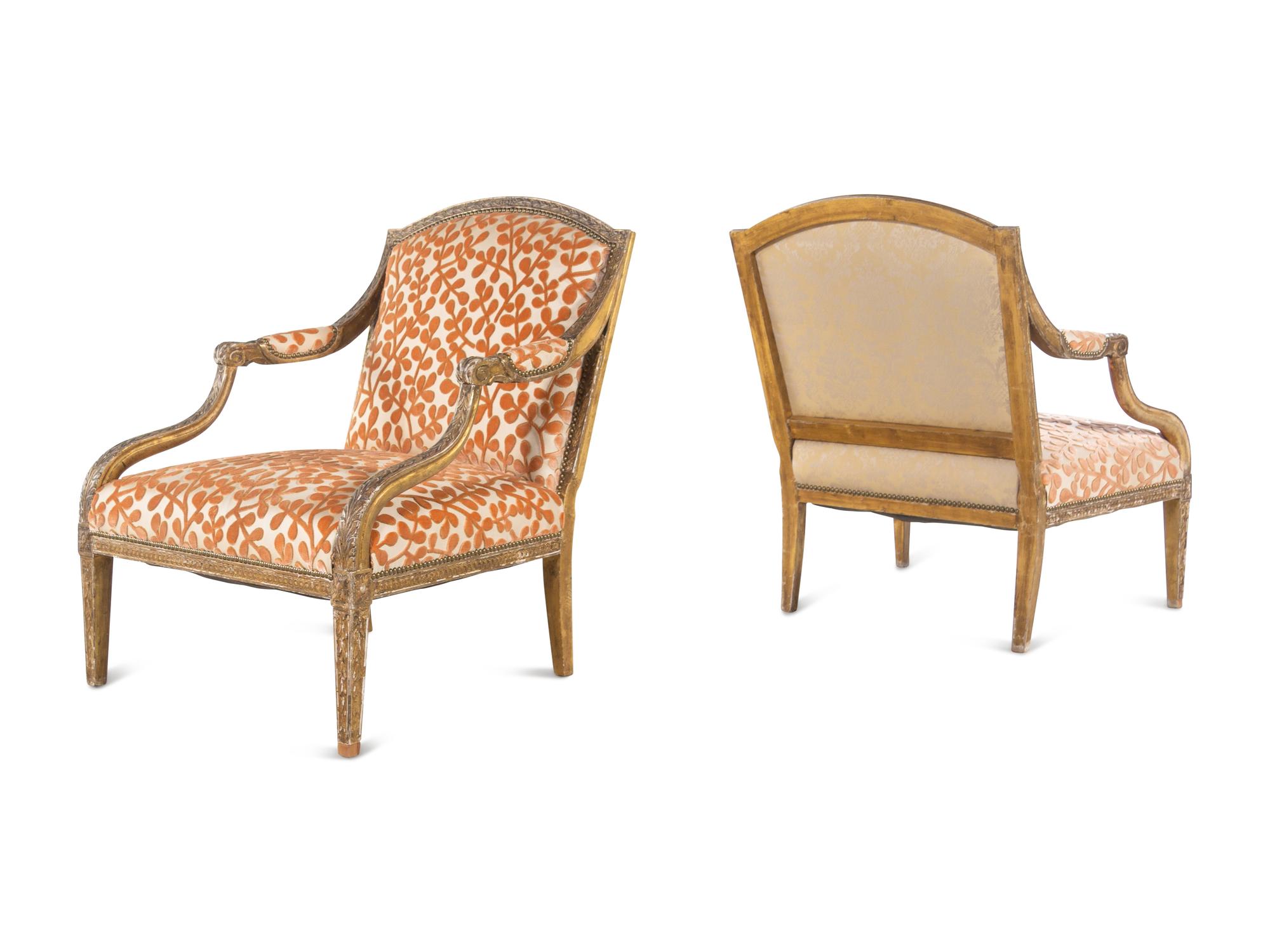 A Pair of Louis XVI Style Carved Giltwood Fauteuils